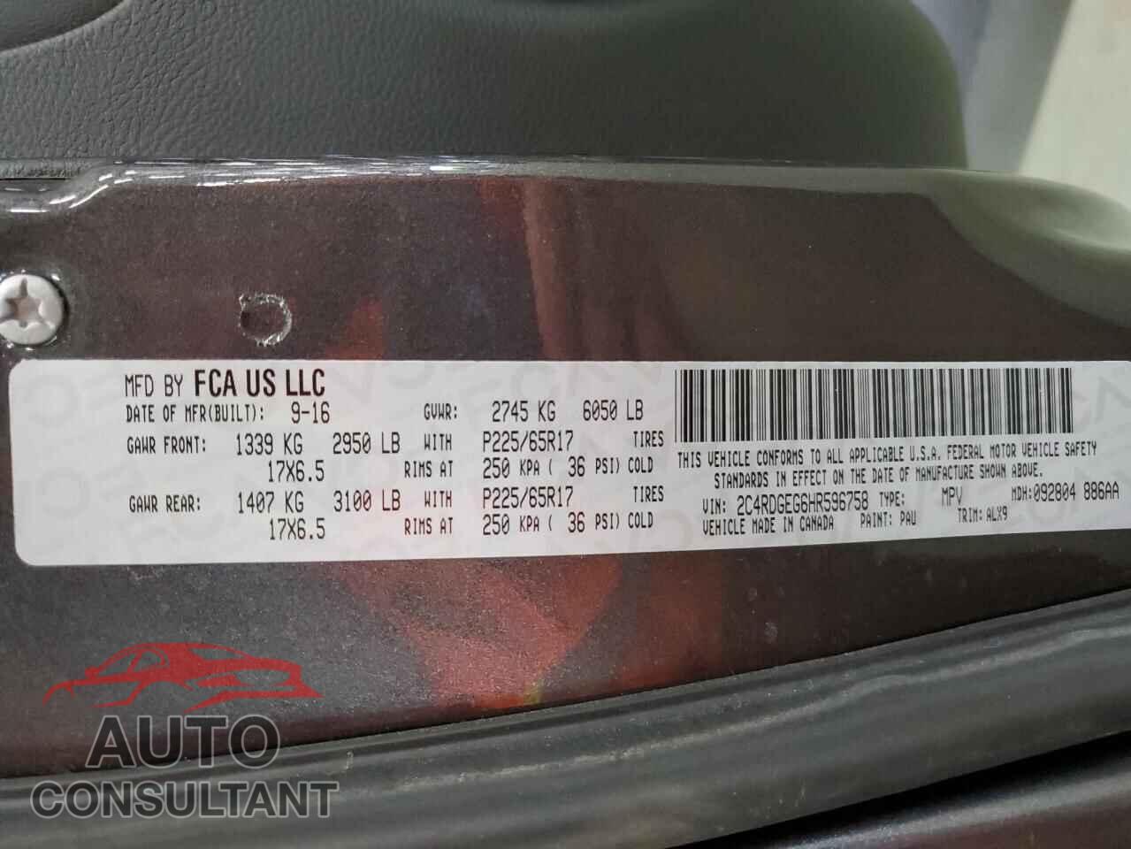 DODGE CARAVAN 2017 - 2C4RDGEG6HR596758