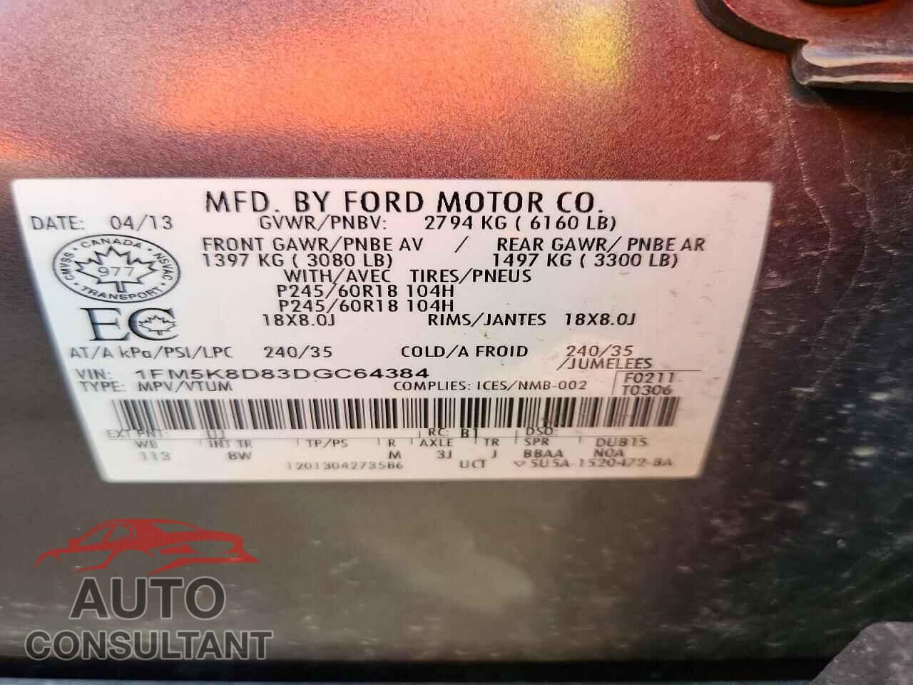FORD EXPLORER 2013 - 1FM5K8D83DGC64384