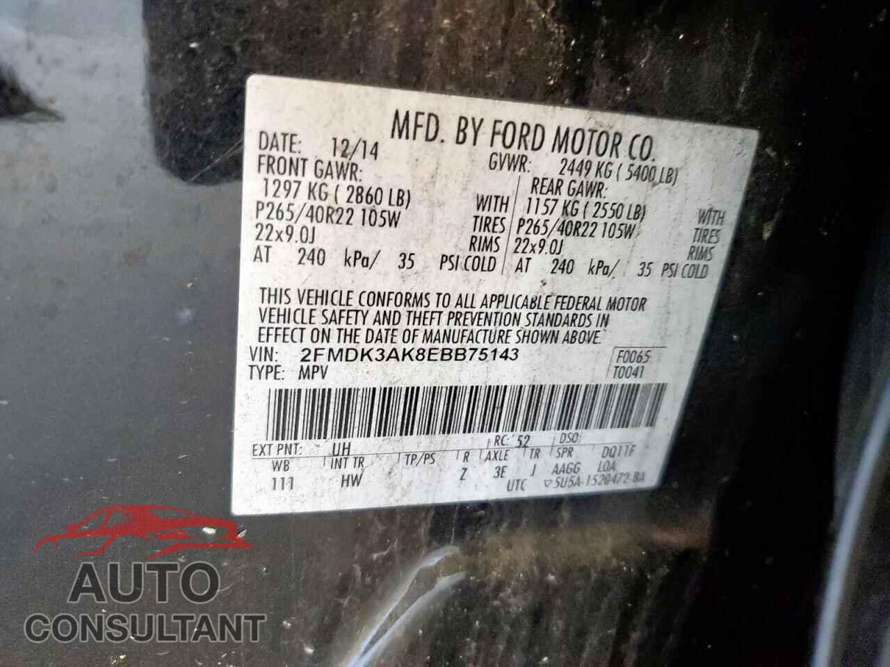 FORD EDGE 2014 - 2FMDK3AK8EBB75143