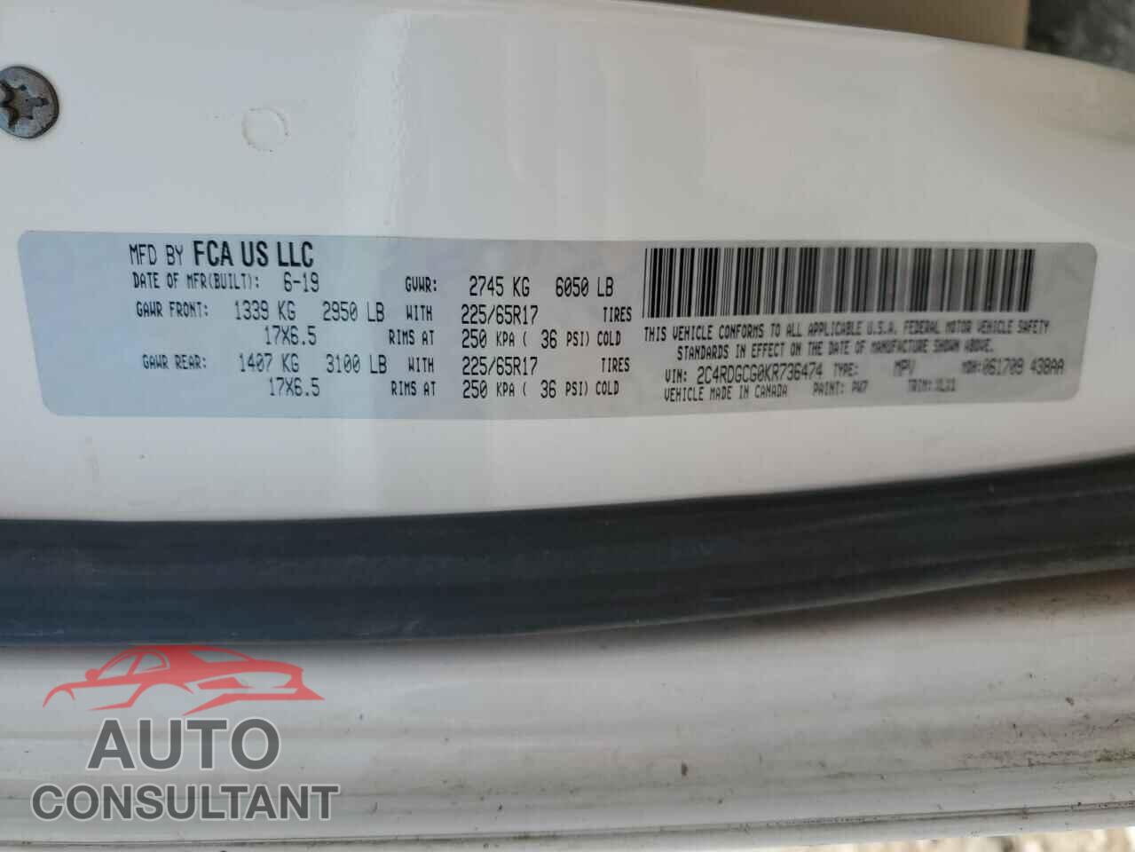 DODGE CARAVAN 2019 - 2C4RDGCG0KR736474