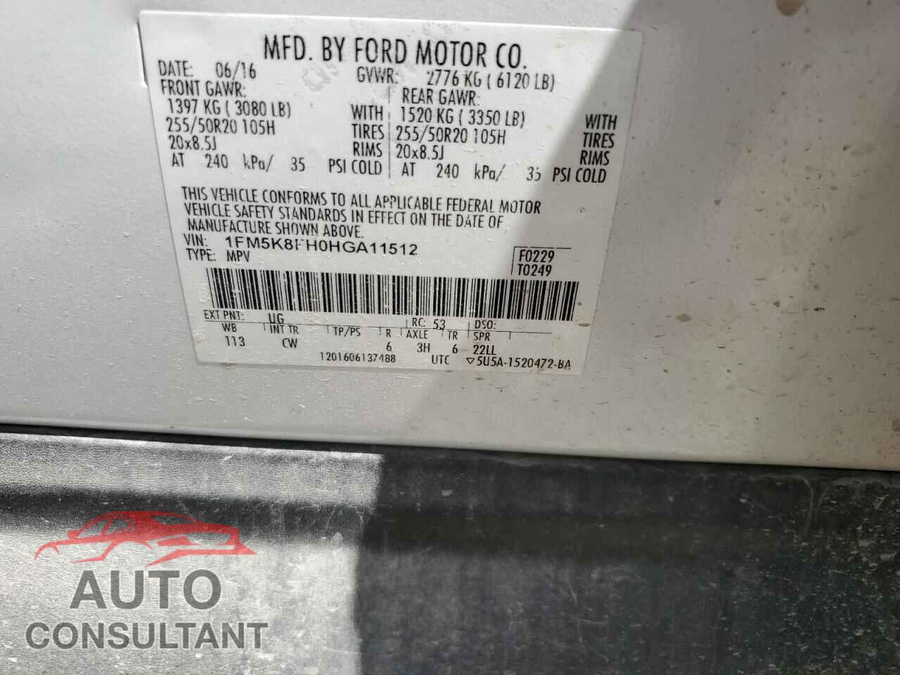 FORD EXPLORER 2017 - 1FM5K8FH0HGA11512