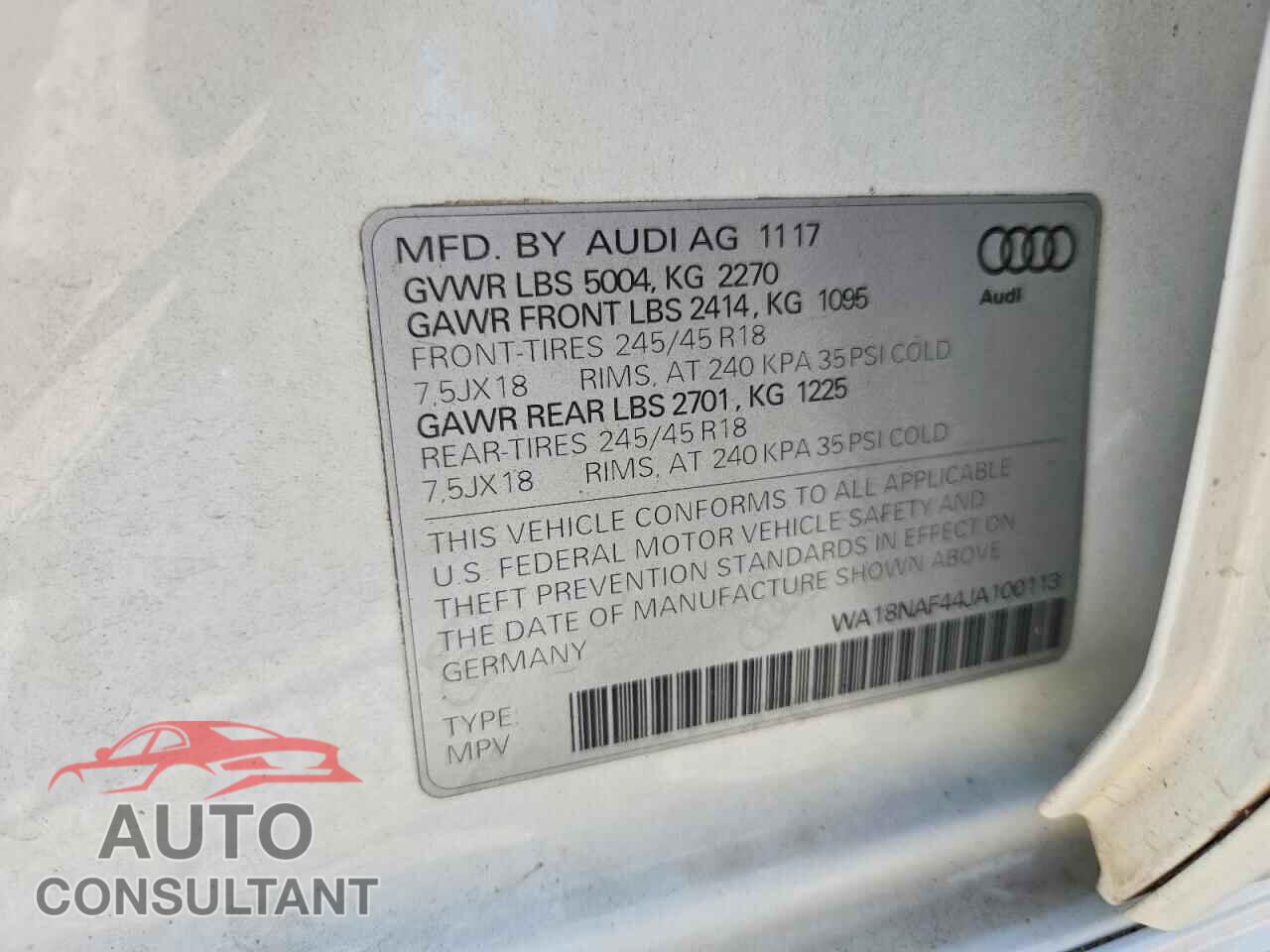 AUDI A4 2018 - WA18NAF44JA100113