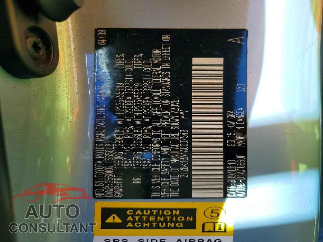 LEXUS RX350 2010 - 2T2BK1BA4AC007549