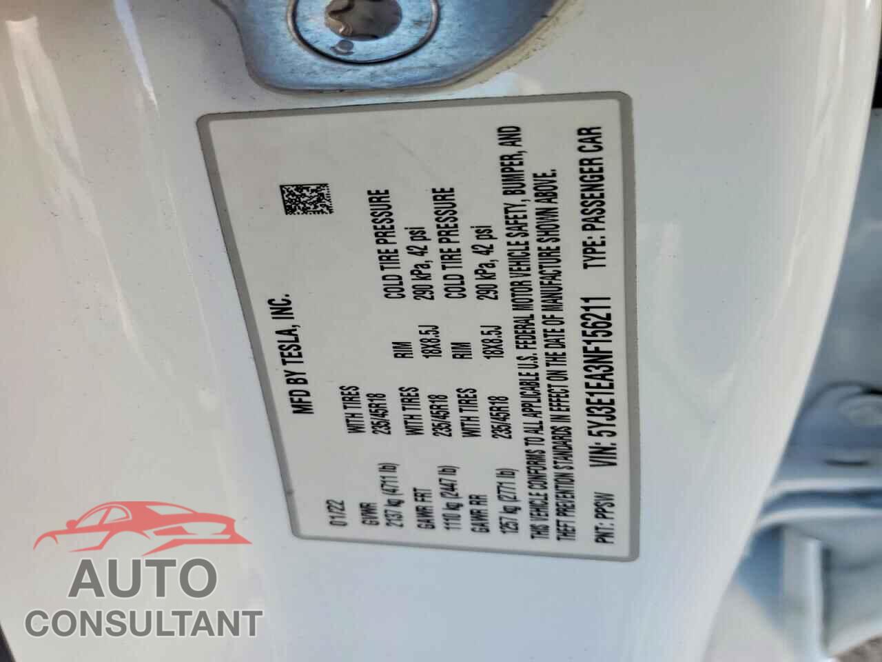 TESLA MODEL 3 2022 - 5YJ3E1EA3NF156211