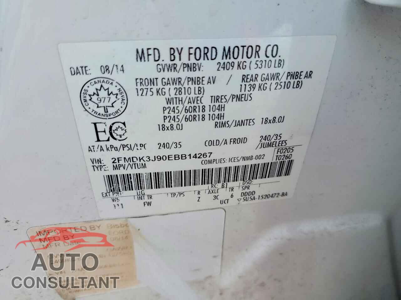 FORD EDGE 2014 - 2FMDK3J90EBB14267