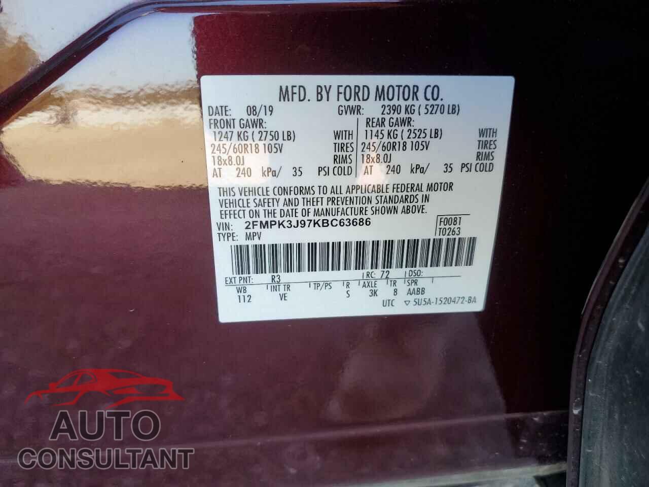FORD EDGE 2019 - 2FMPK3J97KBC63686