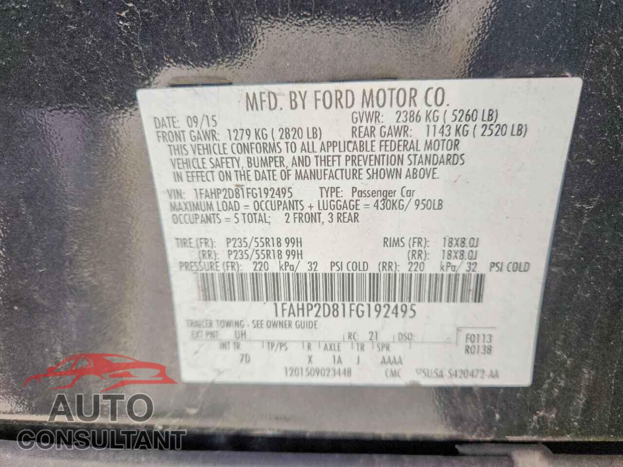 FORD TAURUS 2015 - 1FAHP2D81FG192495