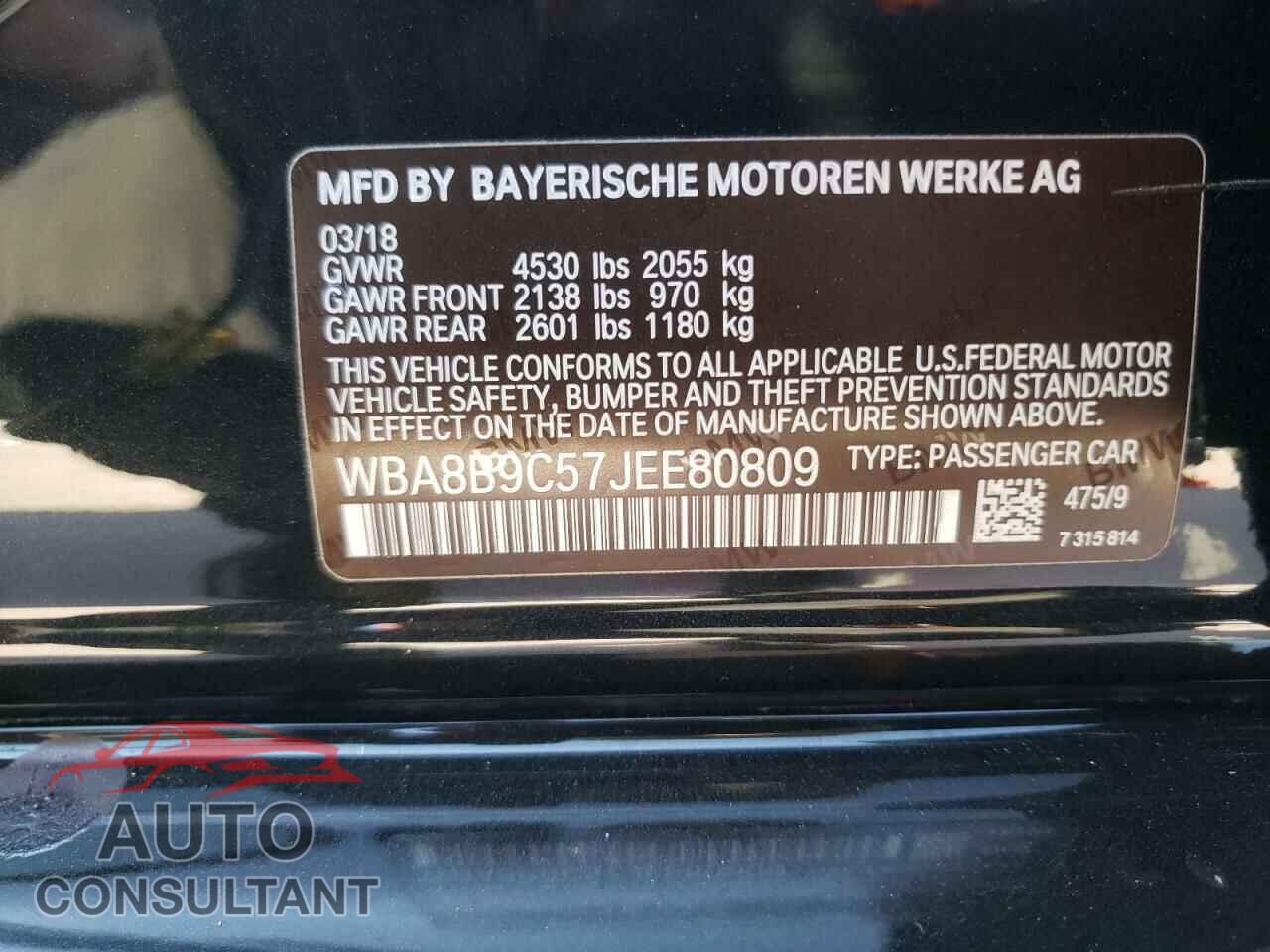 BMW 3 SERIES 2018 - WBA8B9C57JEE80809