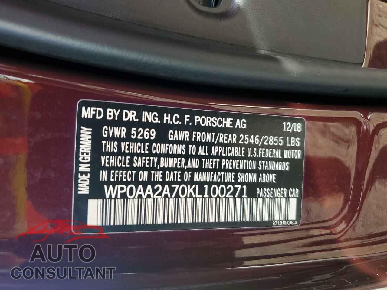 PORSCHE PANAMERA 2019 - WP0AA2A70KL100271
