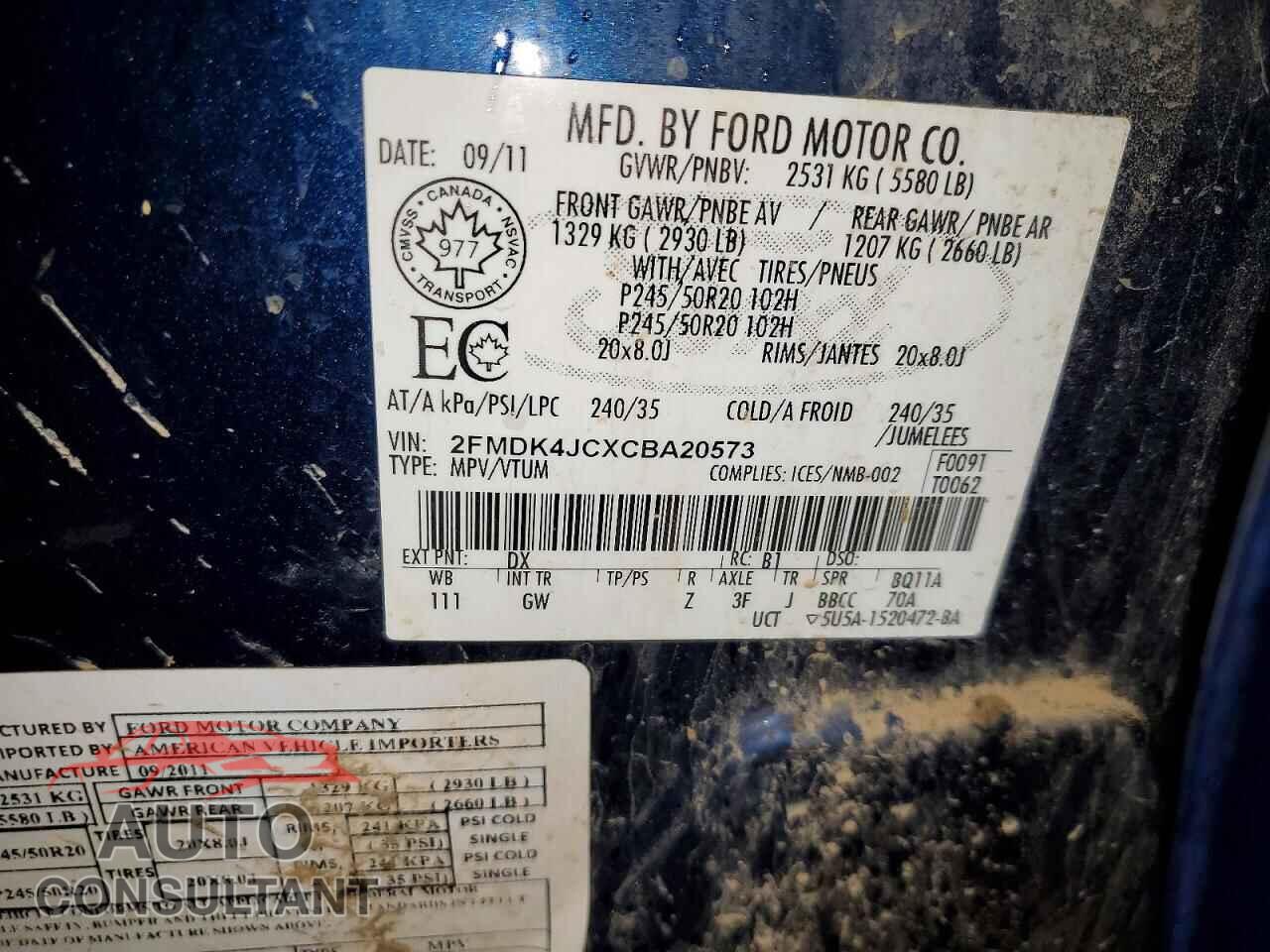 FORD EDGE 2012 - 2FMDK4JCXCBA20573