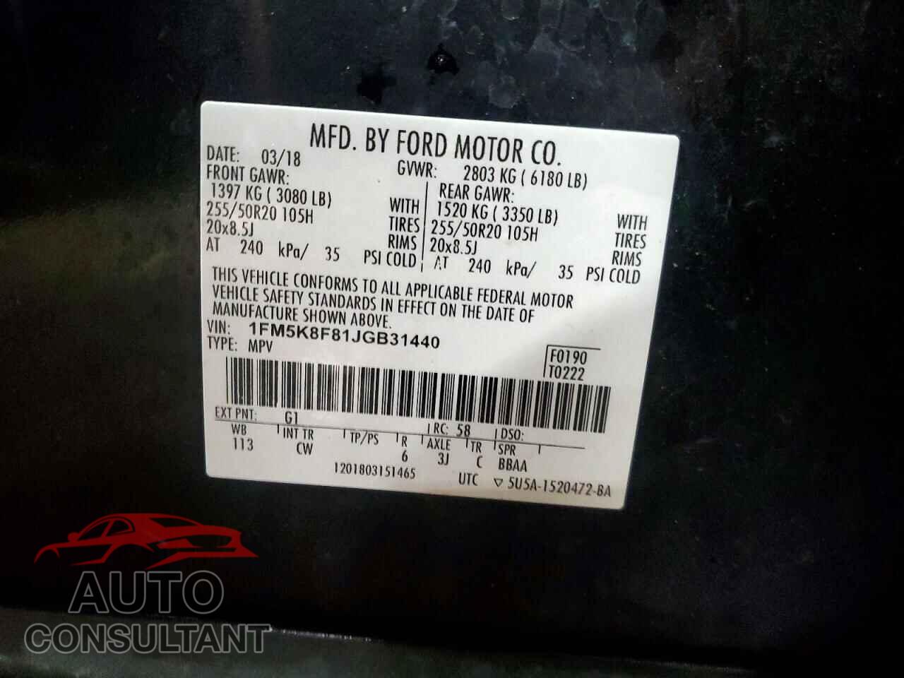 FORD EXPLORER 2018 - 1FM5K8F81JGB31440