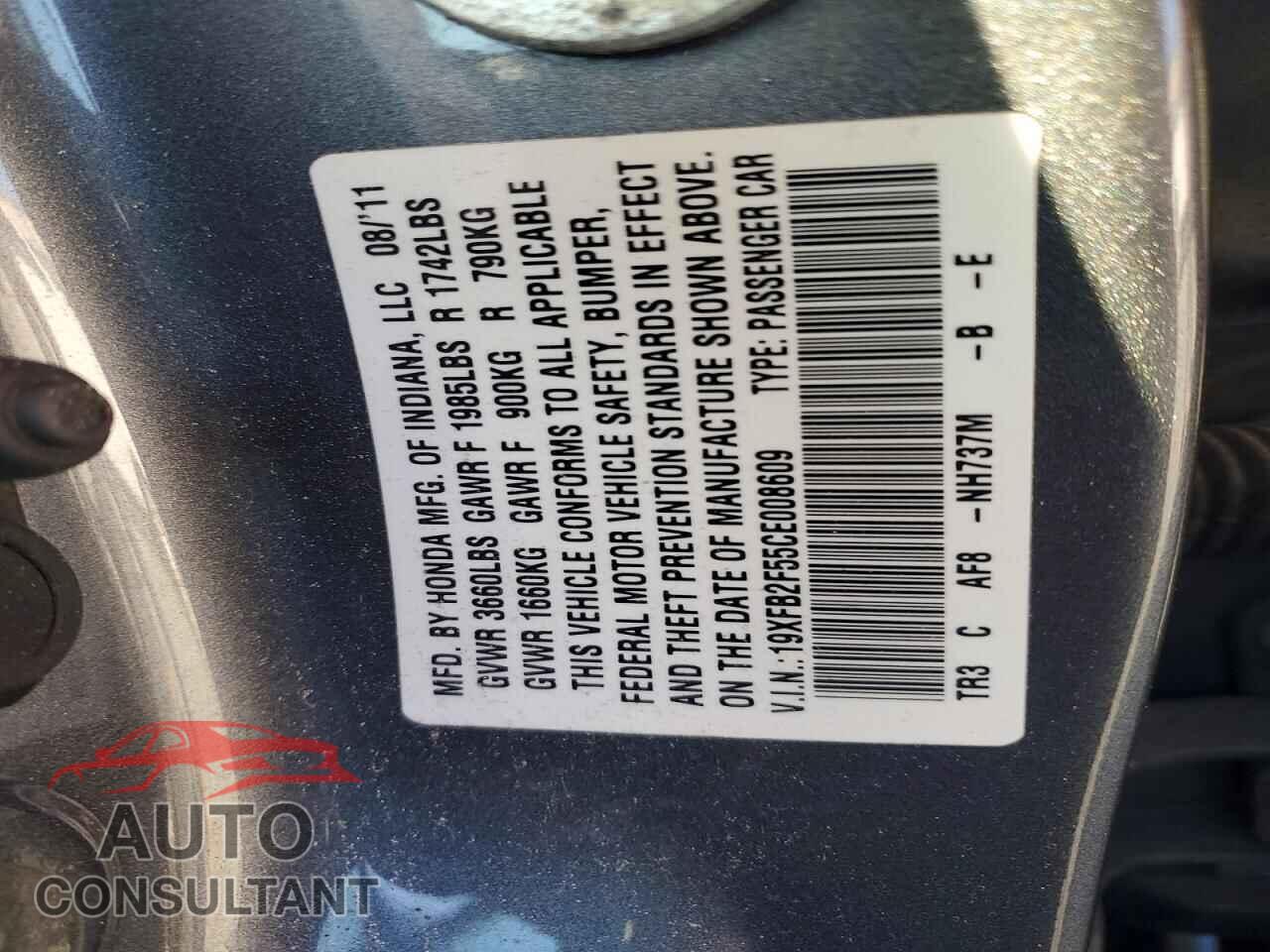 HONDA CIVIC 2012 - 19XFB2F55CE008609