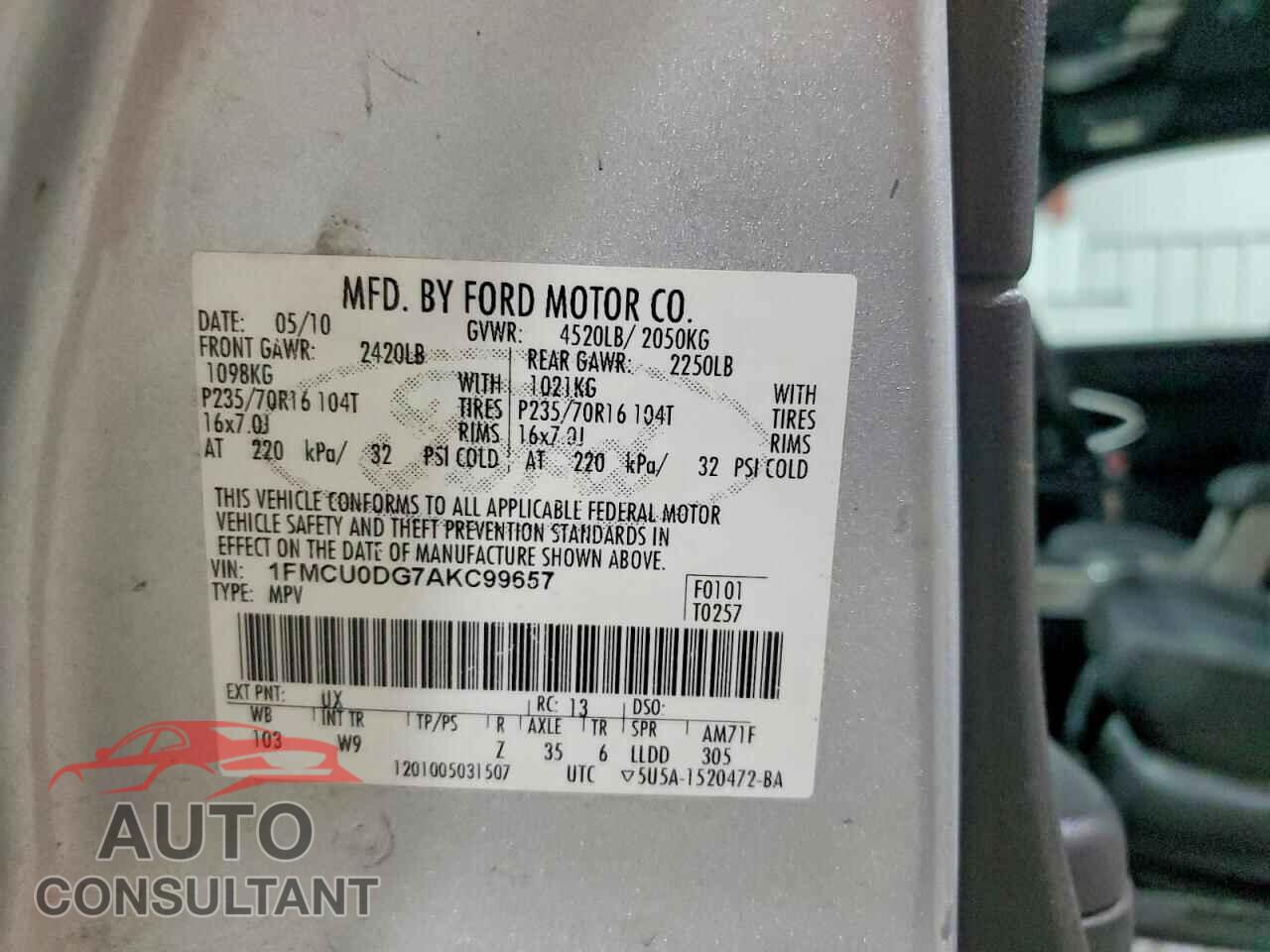 FORD ESCAPE 2010 - 1FMCU0DG7AKC99657