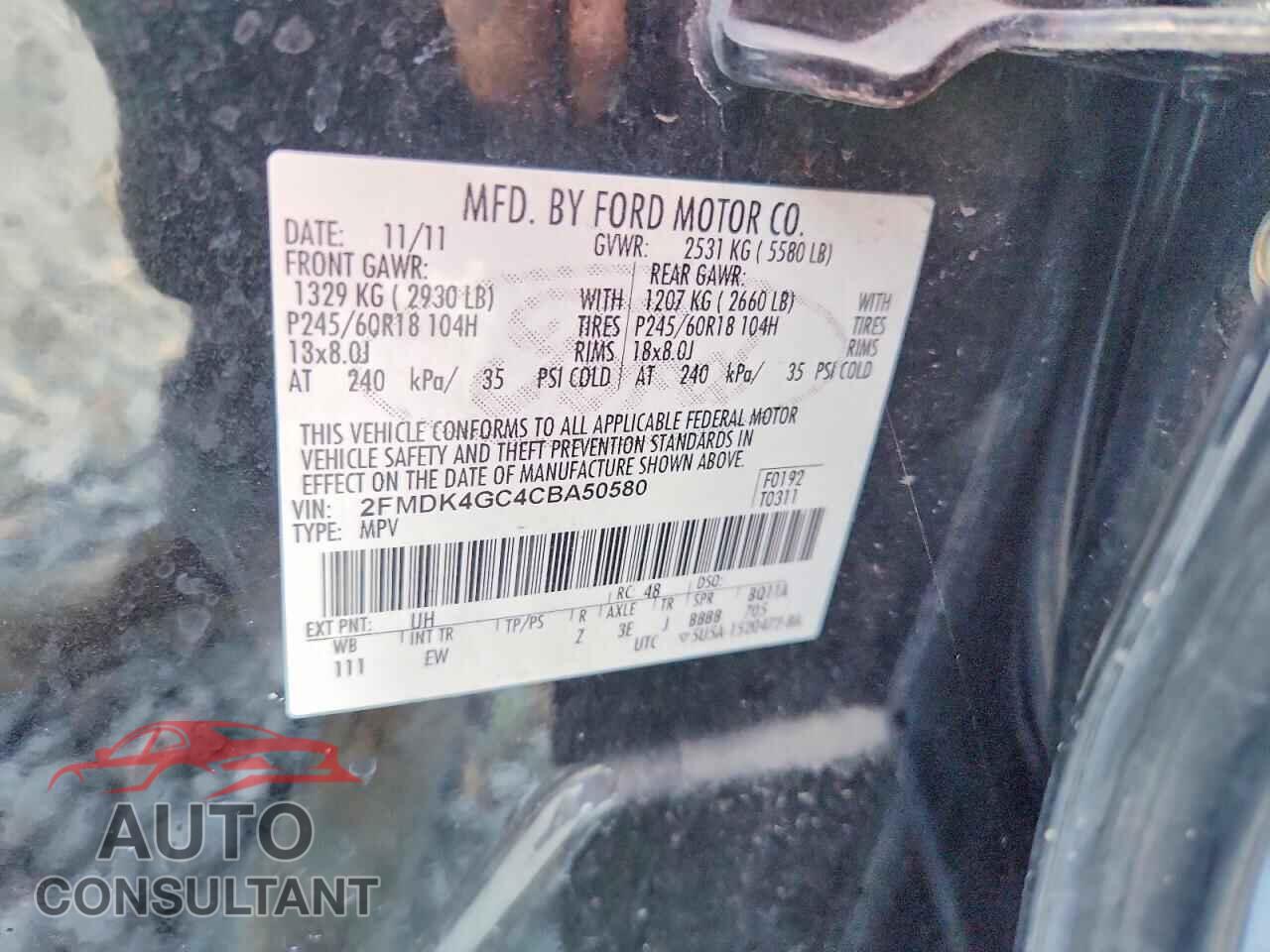 FORD EDGE 2012 - 2FMDK4GC4CBA50580