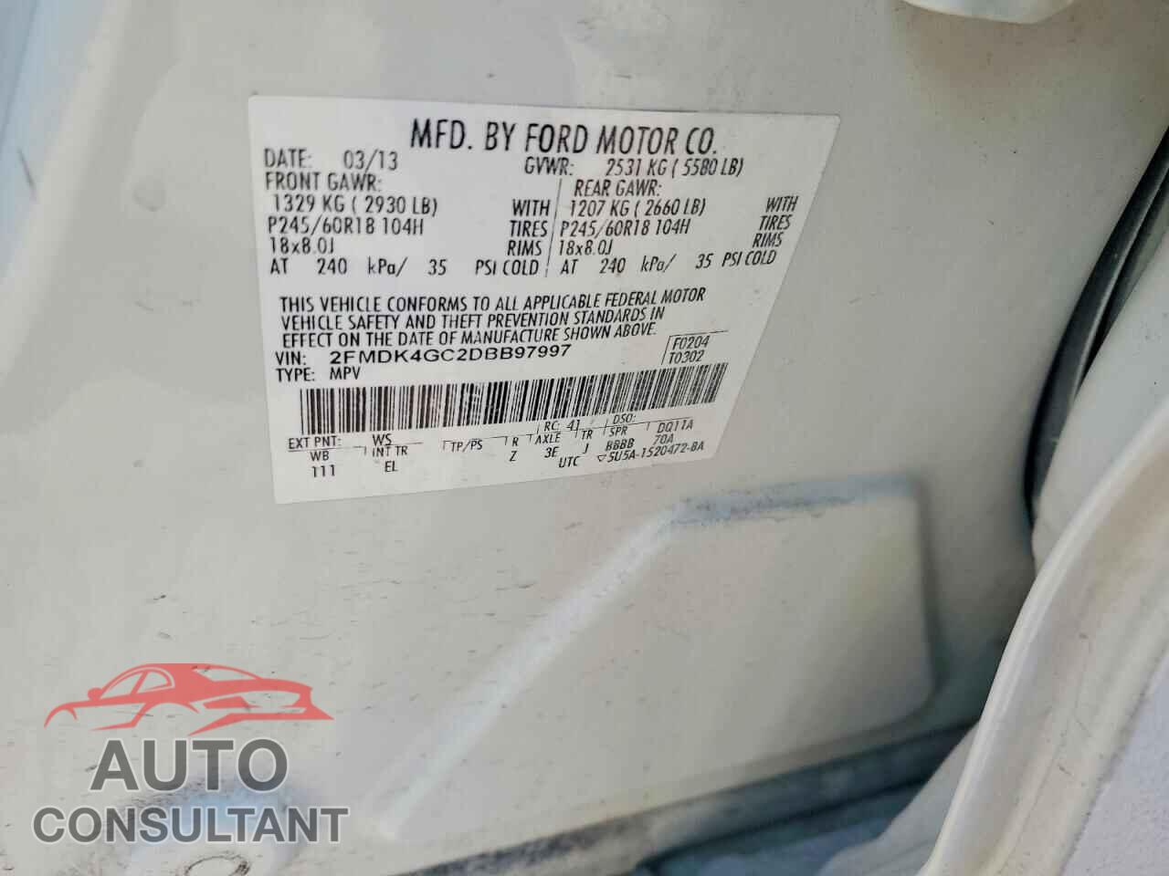 FORD EDGE 2013 - 2FMDK4GC2DBB97997