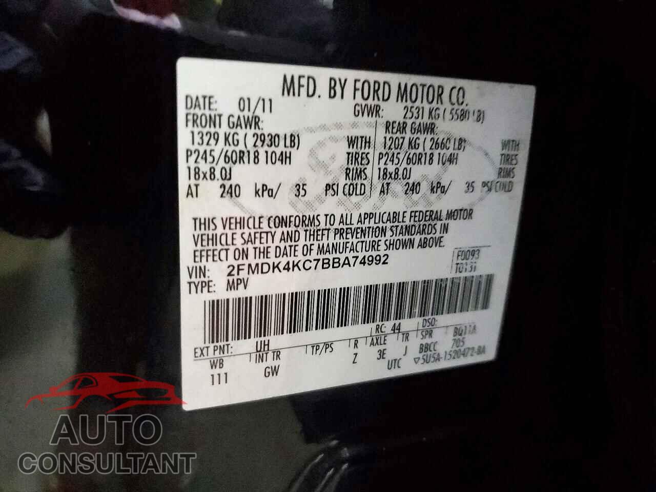 FORD EDGE 2011 - 2FMDK4KC7BBA74992