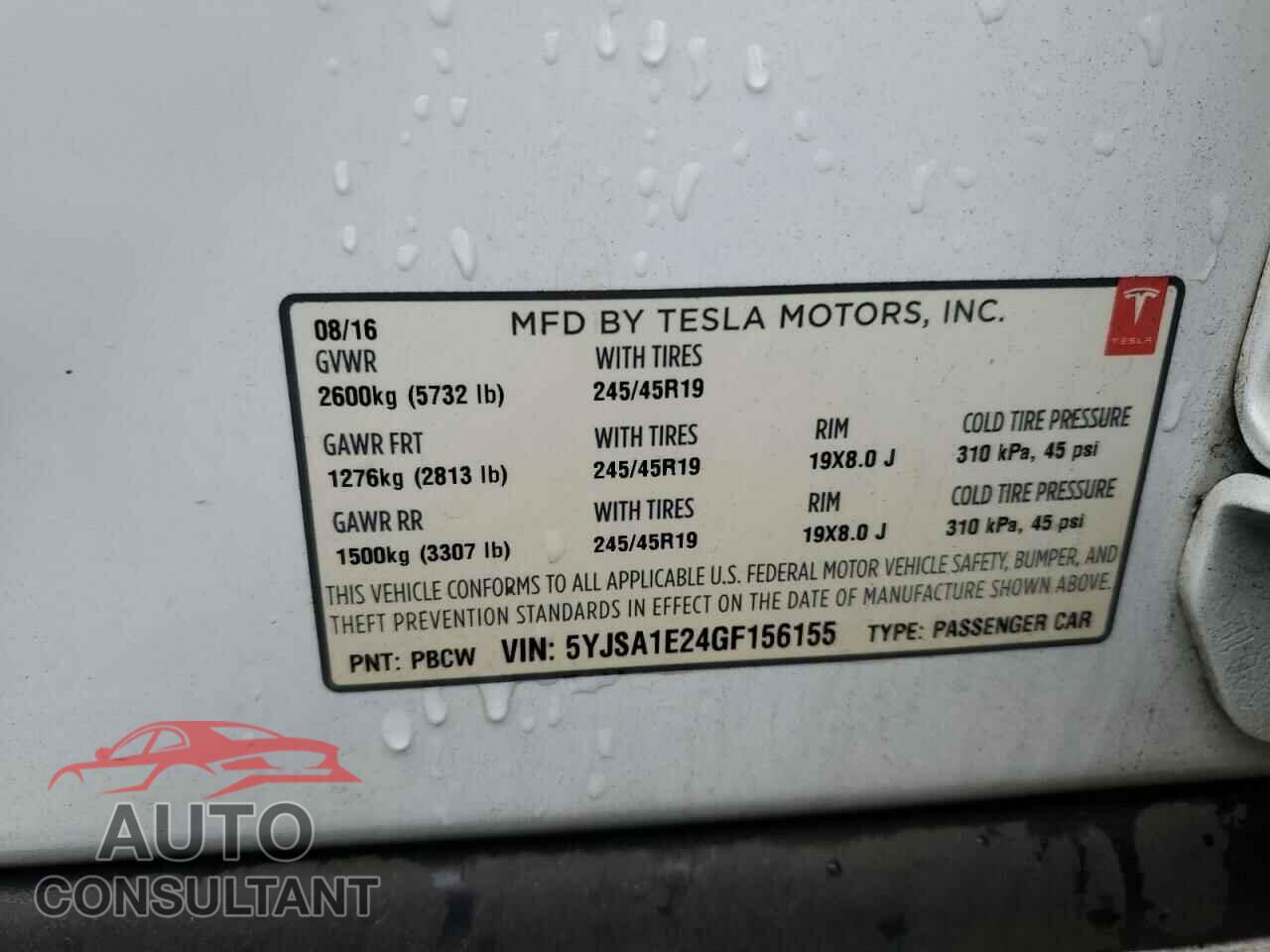 TESLA MODEL S 2016 - 5YJSA1E24GF156155