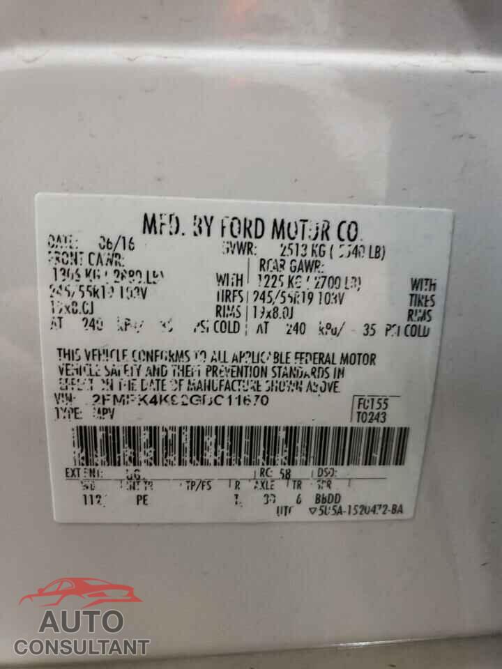 FORD EDGE 2016 - 2FMPK4K92GBC11670