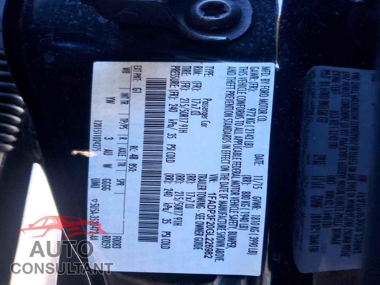 FORD FOCUS 2016 - 1FADP3F20GL226982