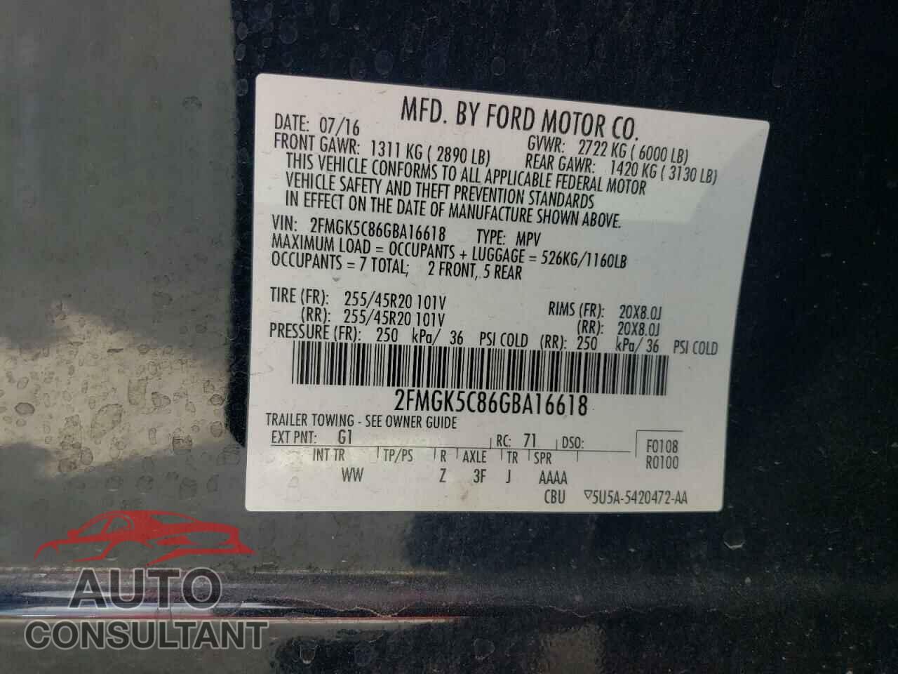 FORD FLEX 2016 - 2FMGK5C86GBA16618
