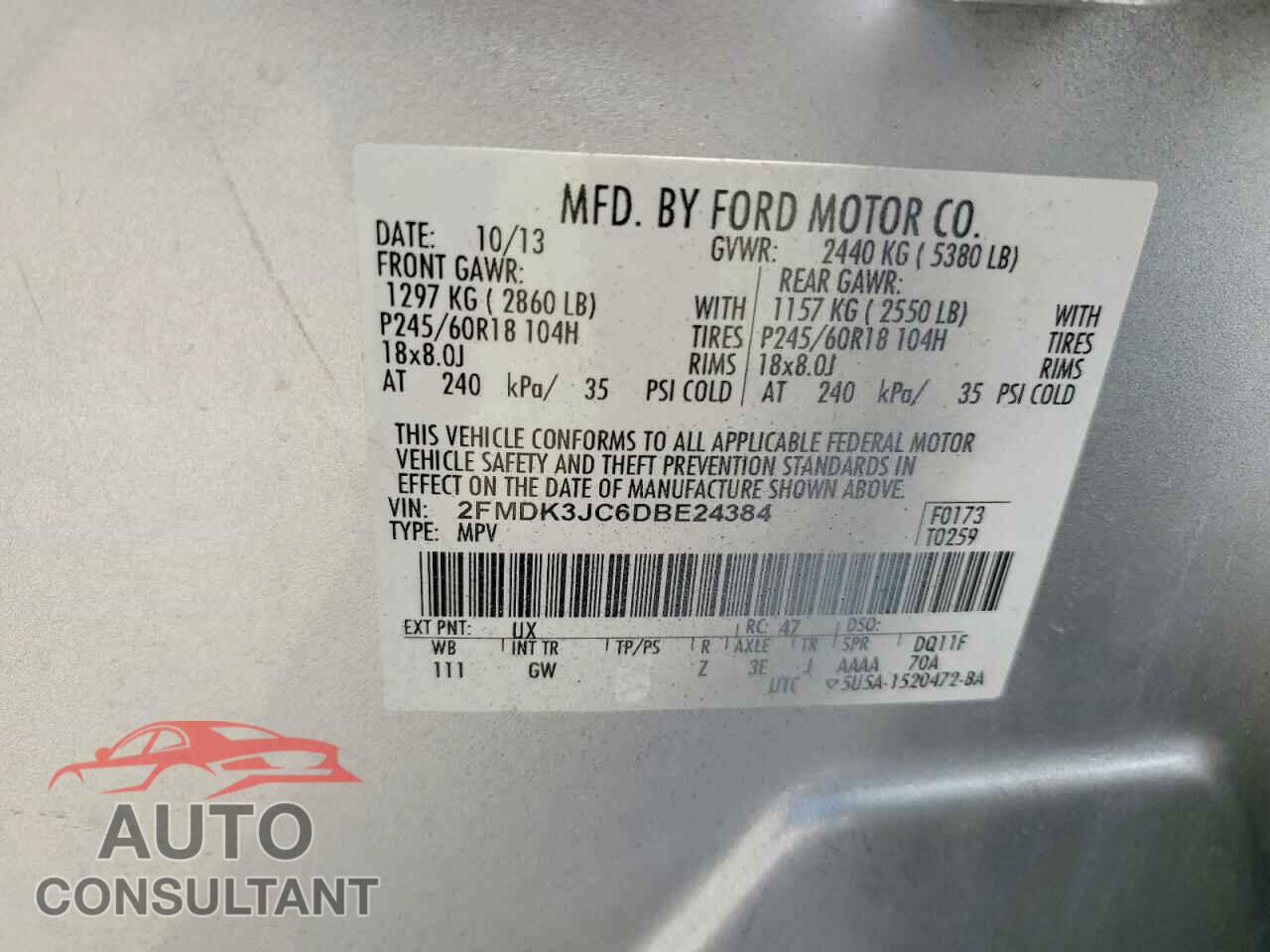 FORD EDGE 2013 - 2FMDK3JC6DBE24384