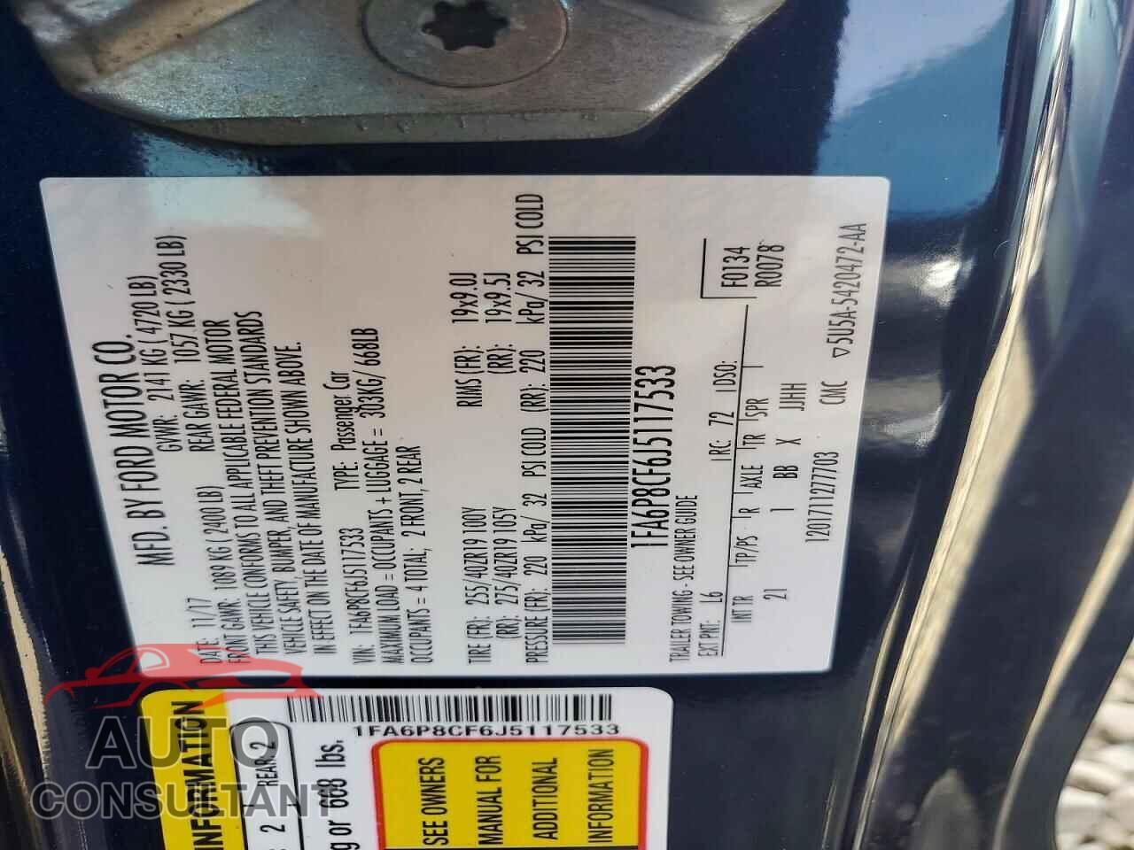FORD MUSTANG 2018 - 1FA6P8CF6J5117533
