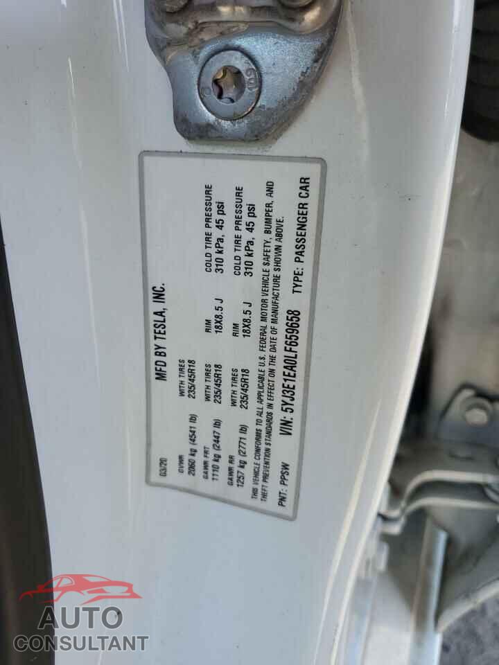 TESLA MODEL 3 2020 - 5YJ3E1EA0LF659658