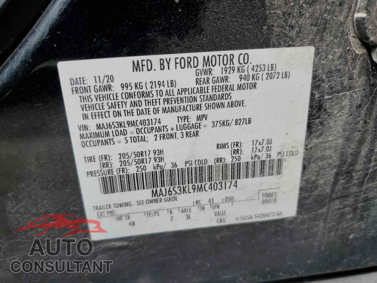 FORD ECOSPORT 2021 - MAJ6S3KL9MC403174