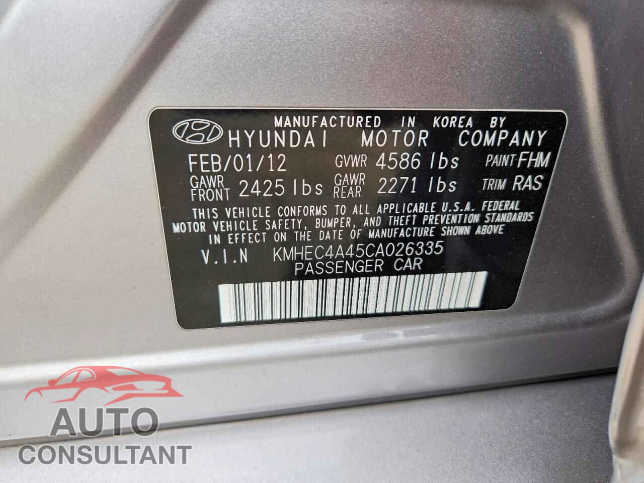 HYUNDAI SONATA 2012 - KMHEC4A45CA026335