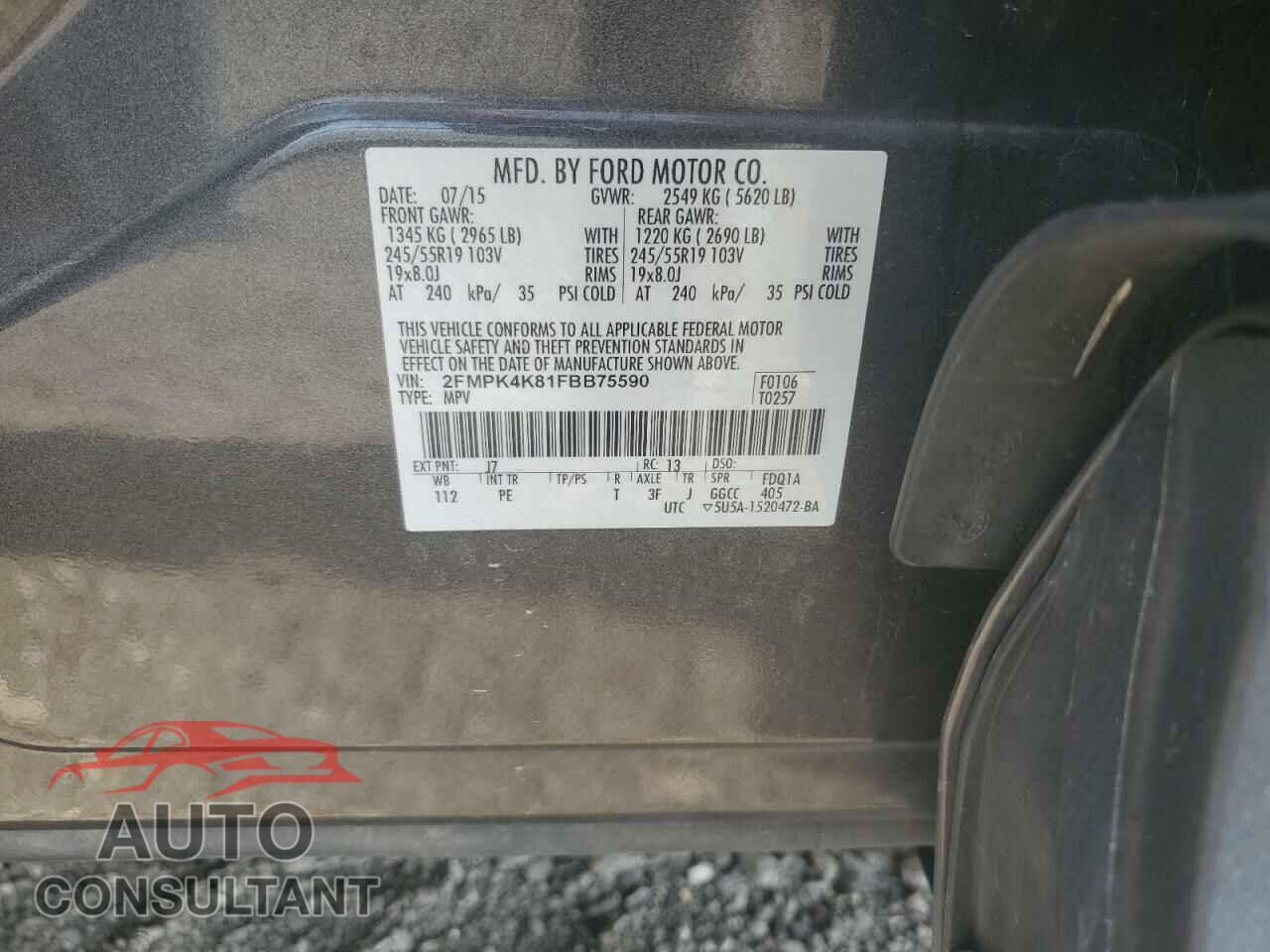FORD EDGE 2015 - 2FMPK4K81FBB75590