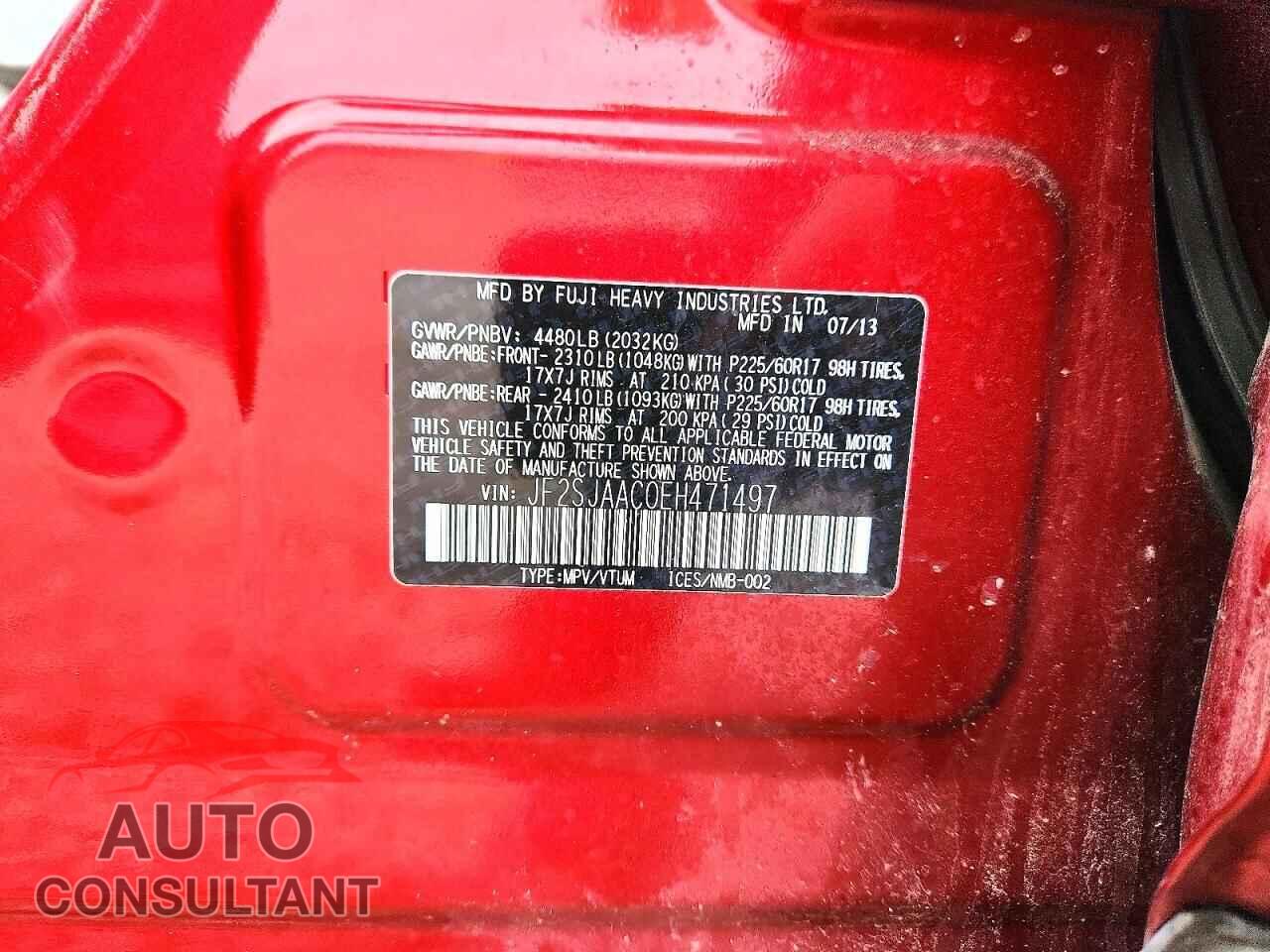 SUBARU FORESTER 2014 - JF2SJAAC0EH471497