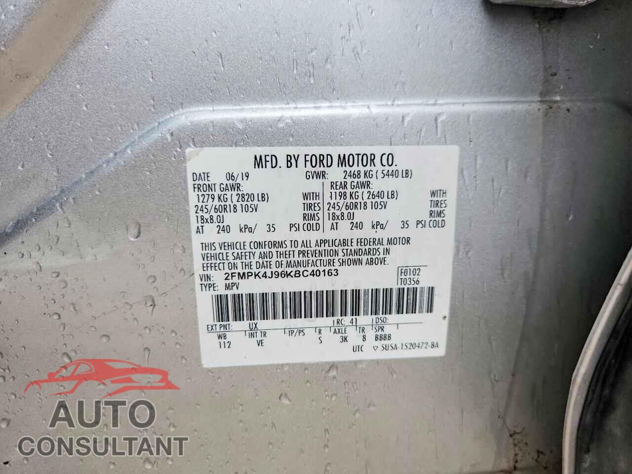 FORD EDGE 2019 - 2FMPK4J96KBC40163