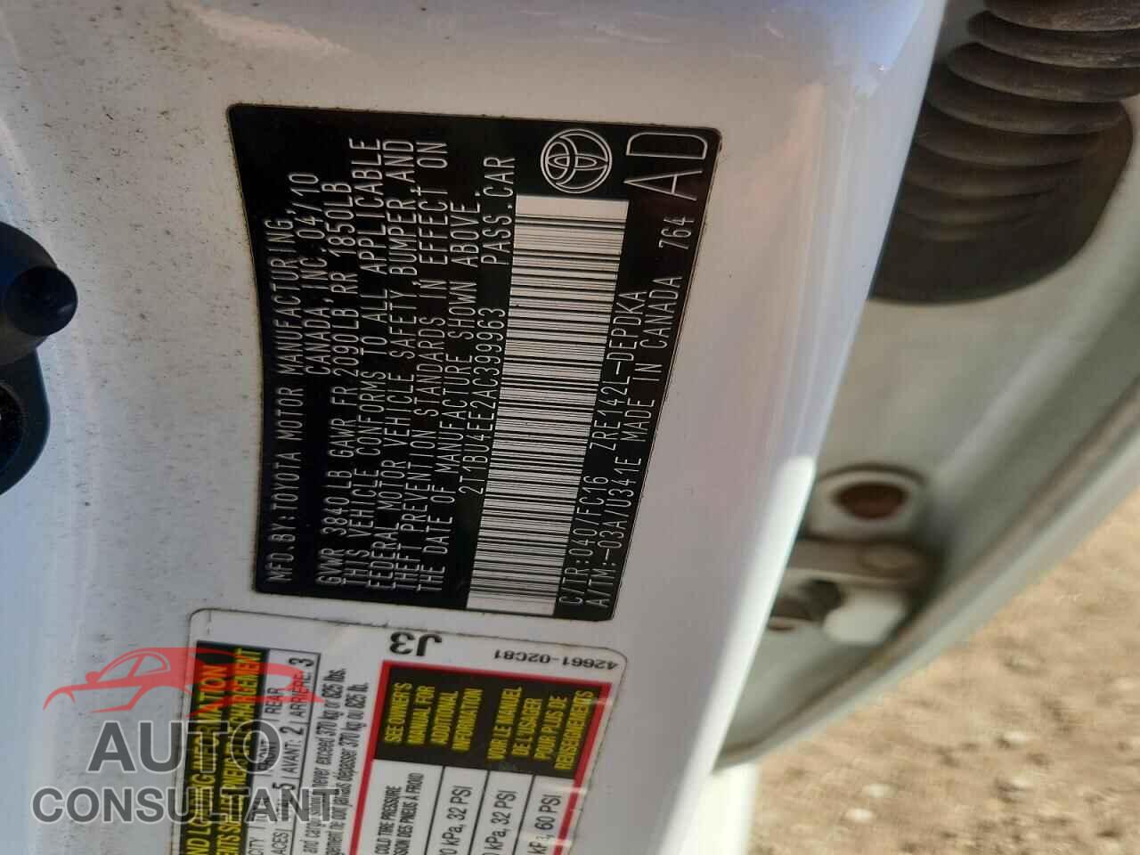 TOYOTA COROLLA 2010 - 2T1BU4EE2AC399963