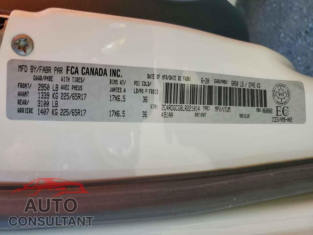 DODGE CARAVAN 2020 - 2C4RDGCG8LR221014