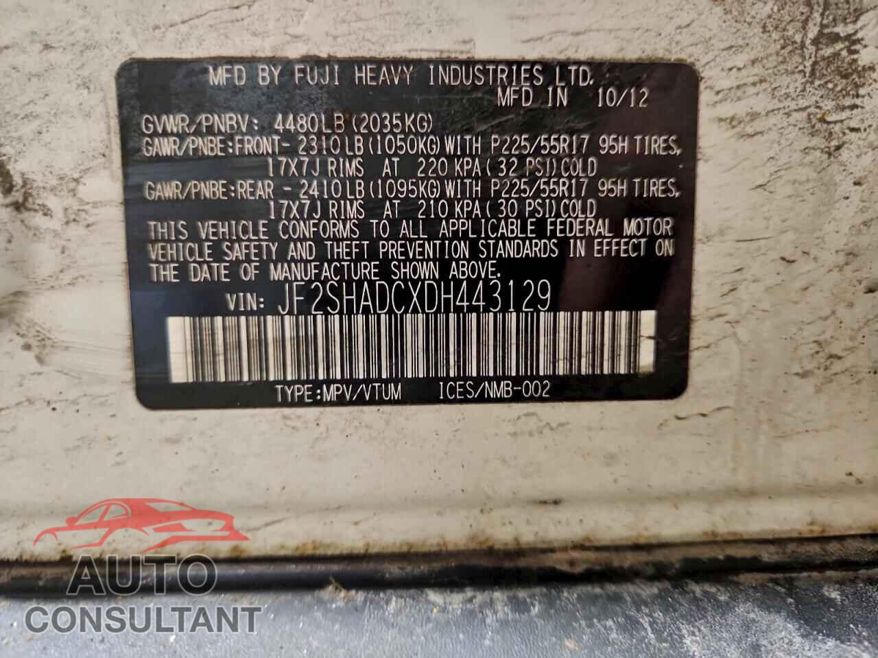 SUBARU FORESTER 2013 - JF2SHADCXDH443129
