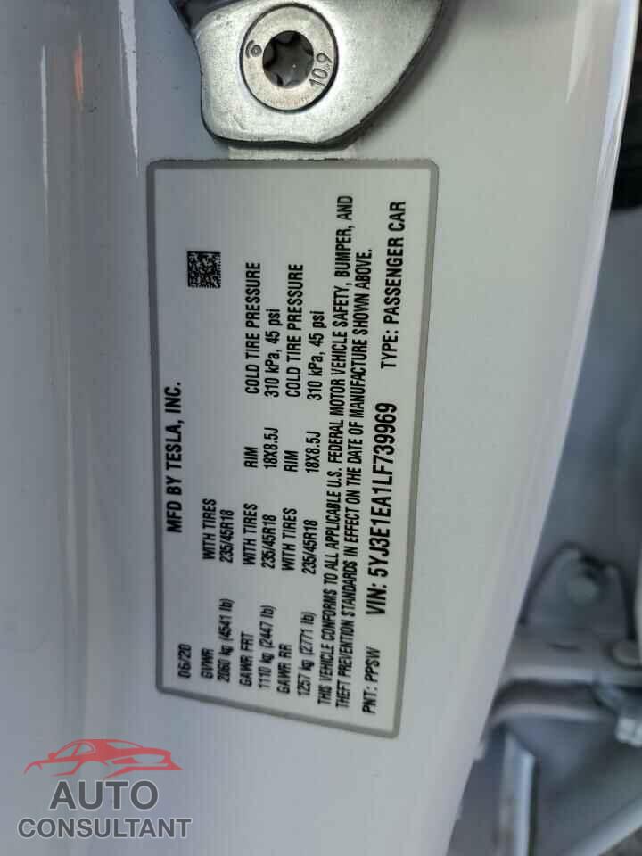 TESLA MODEL 3 2020 - 5YJ3E1EA1LF739969