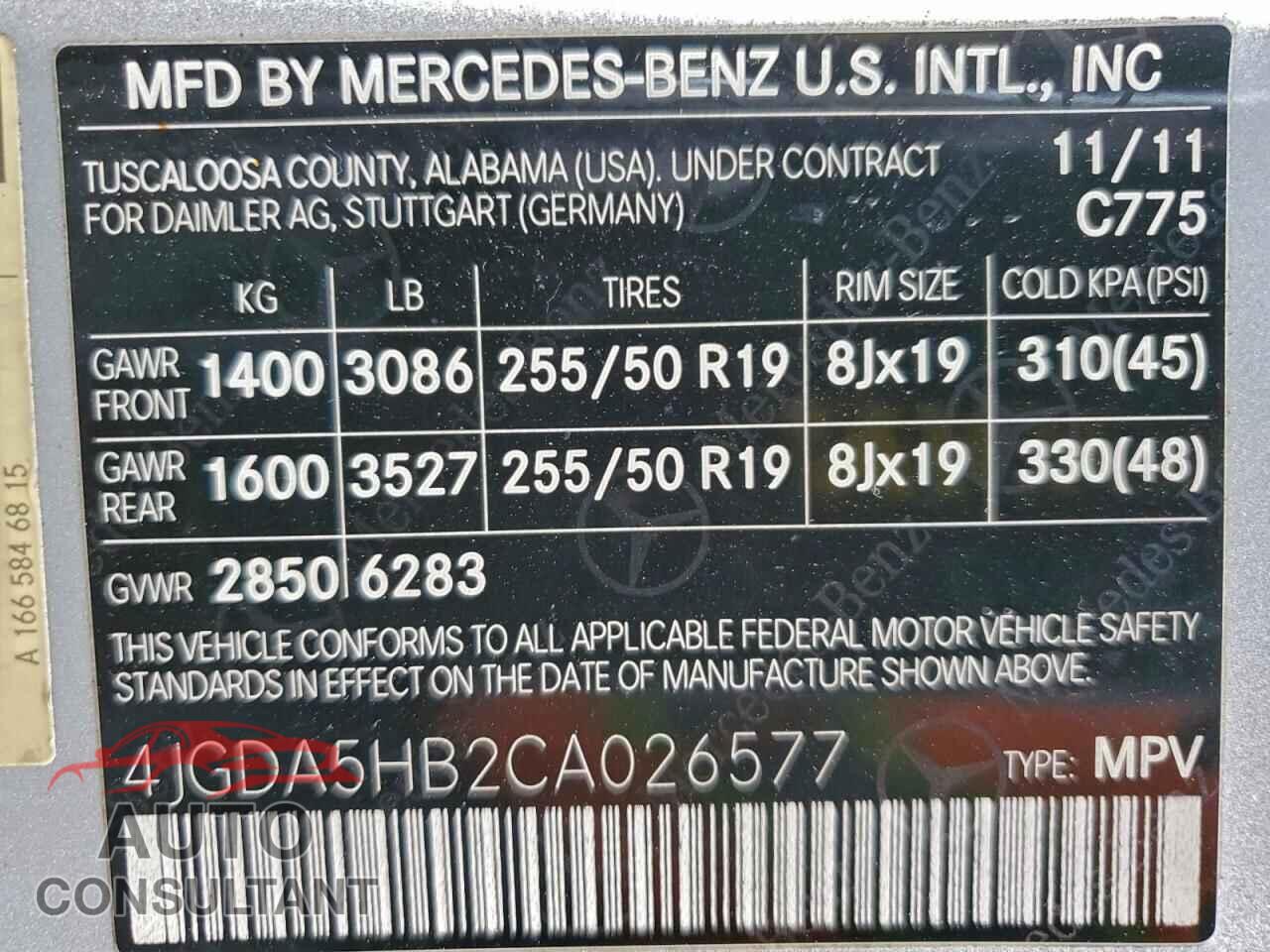 MERCEDES-BENZ M-CLASS 2012 - 4JGDA5HB2CA026577