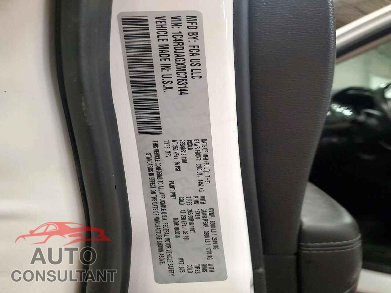 DODGE DURANGO 2021 - 1C4RDJAGXMC763144