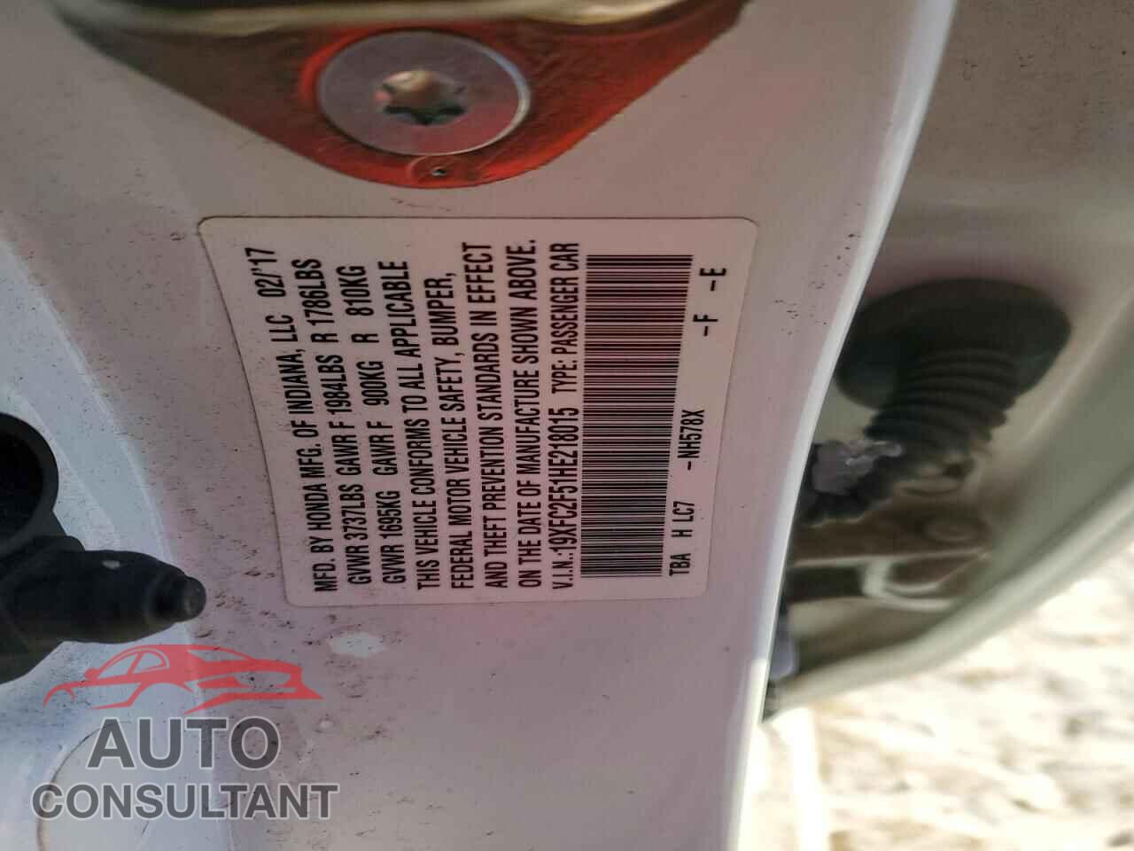 HONDA CIVIC 2017 - 19XFC2F51HE218015