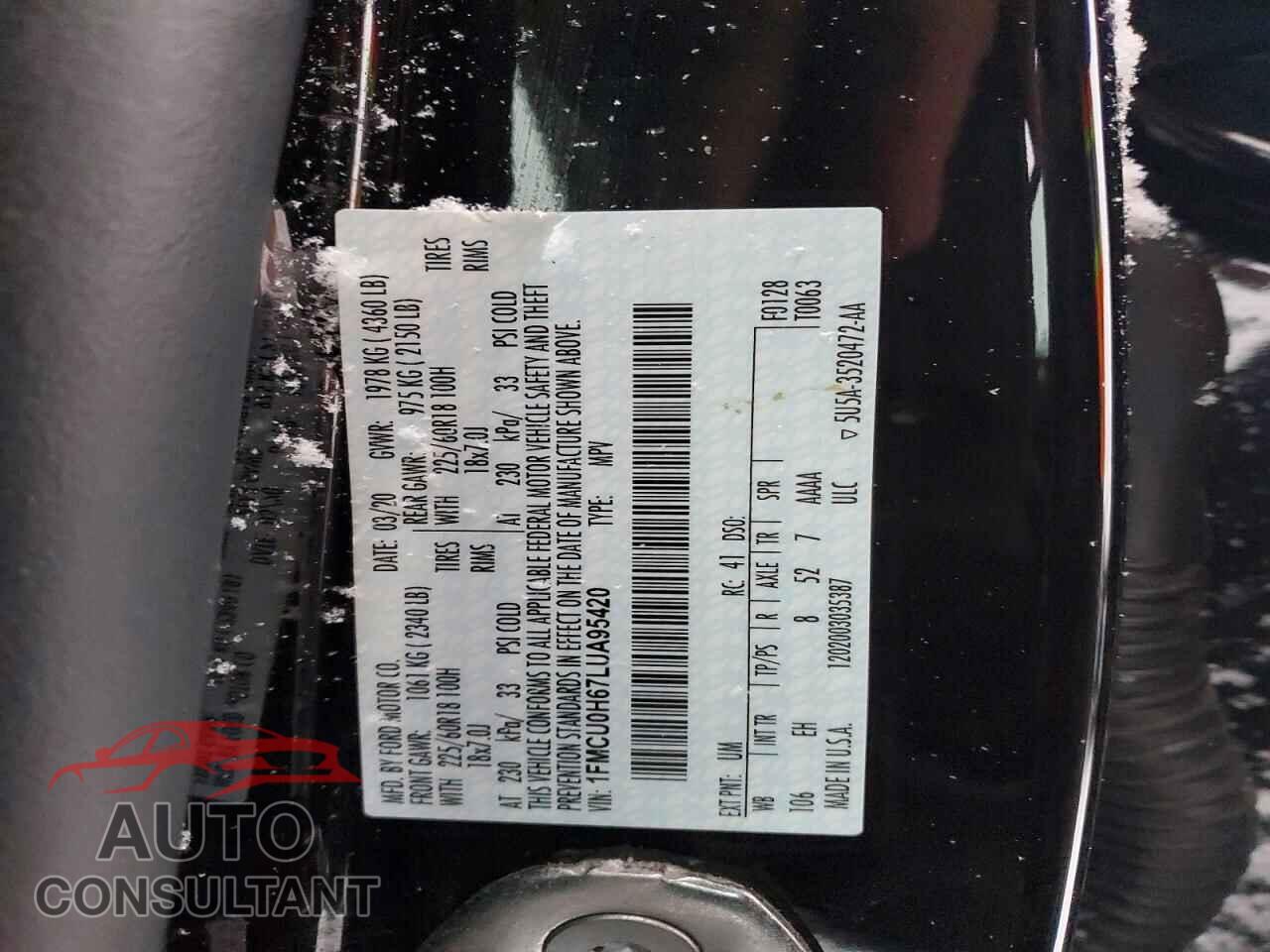 FORD ESCAPE 2020 - 1FMCU0H67LUA95420