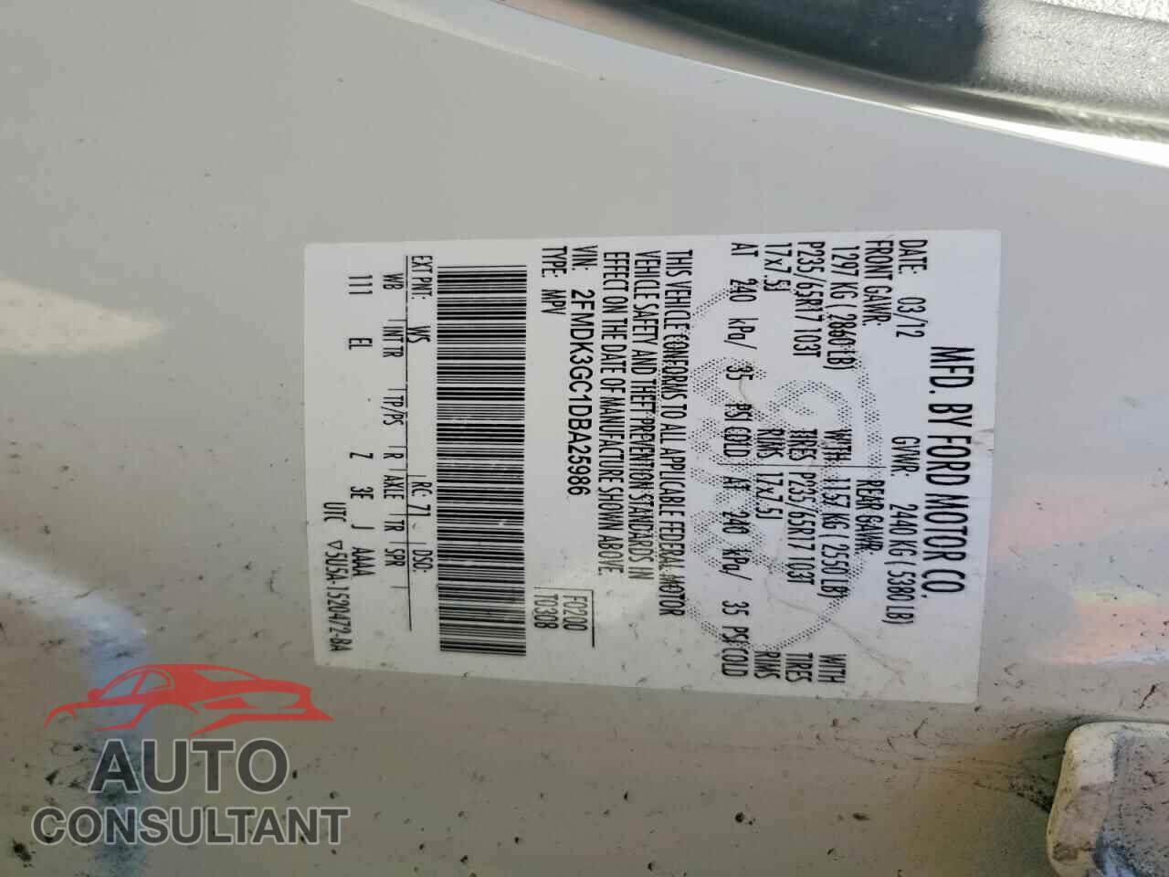 FORD EDGE 2013 - 2FMDK3GC1DBA25986