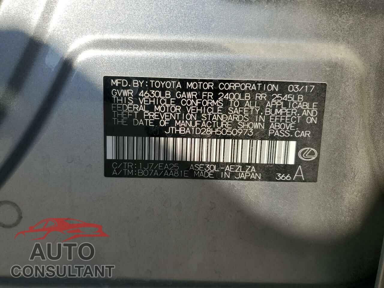 LEXUS IS 2017 - JTHBA1D28H5050973