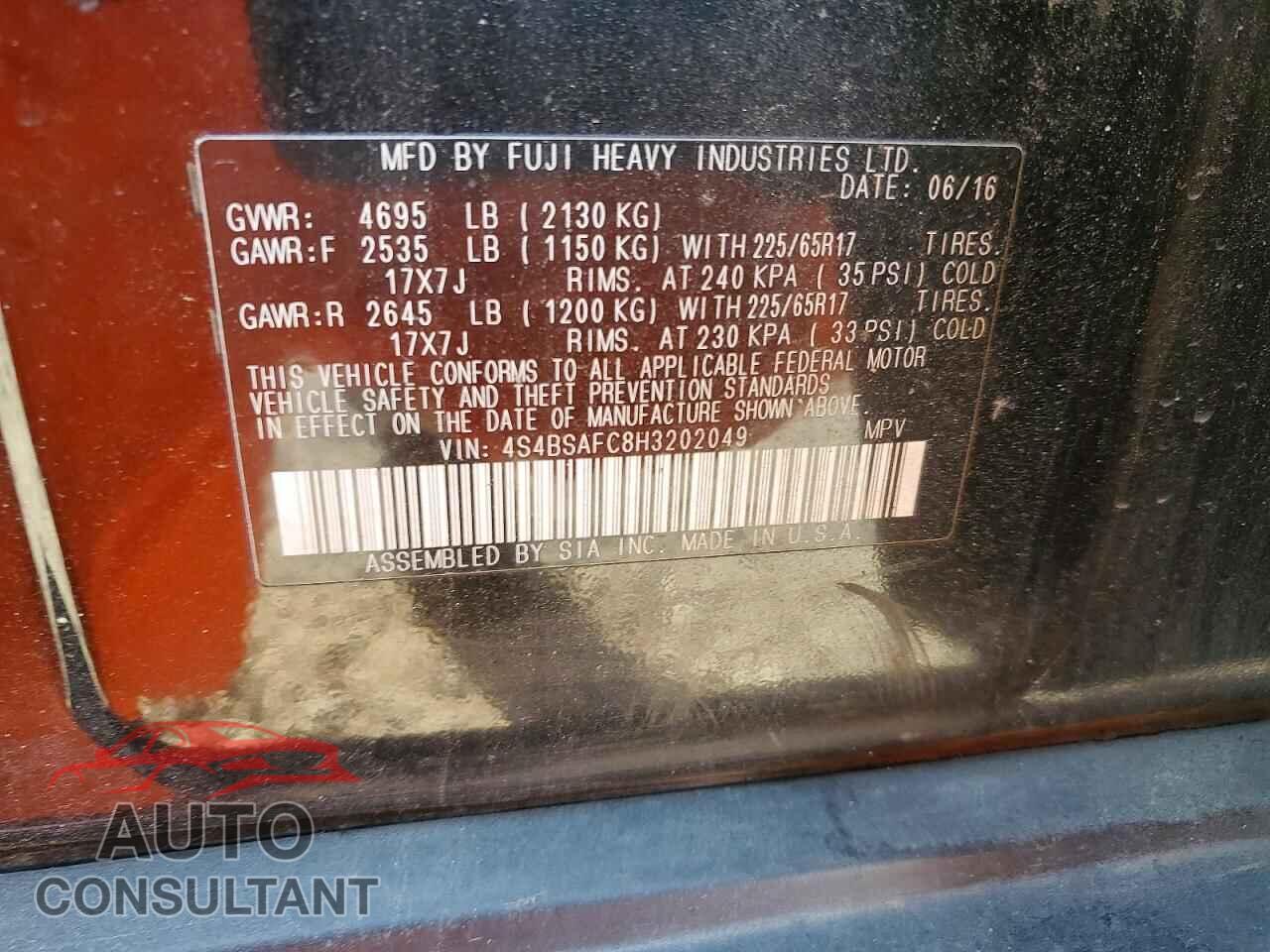 SUBARU OUTBACK 2017 - 4S4BSAFC8H3202049