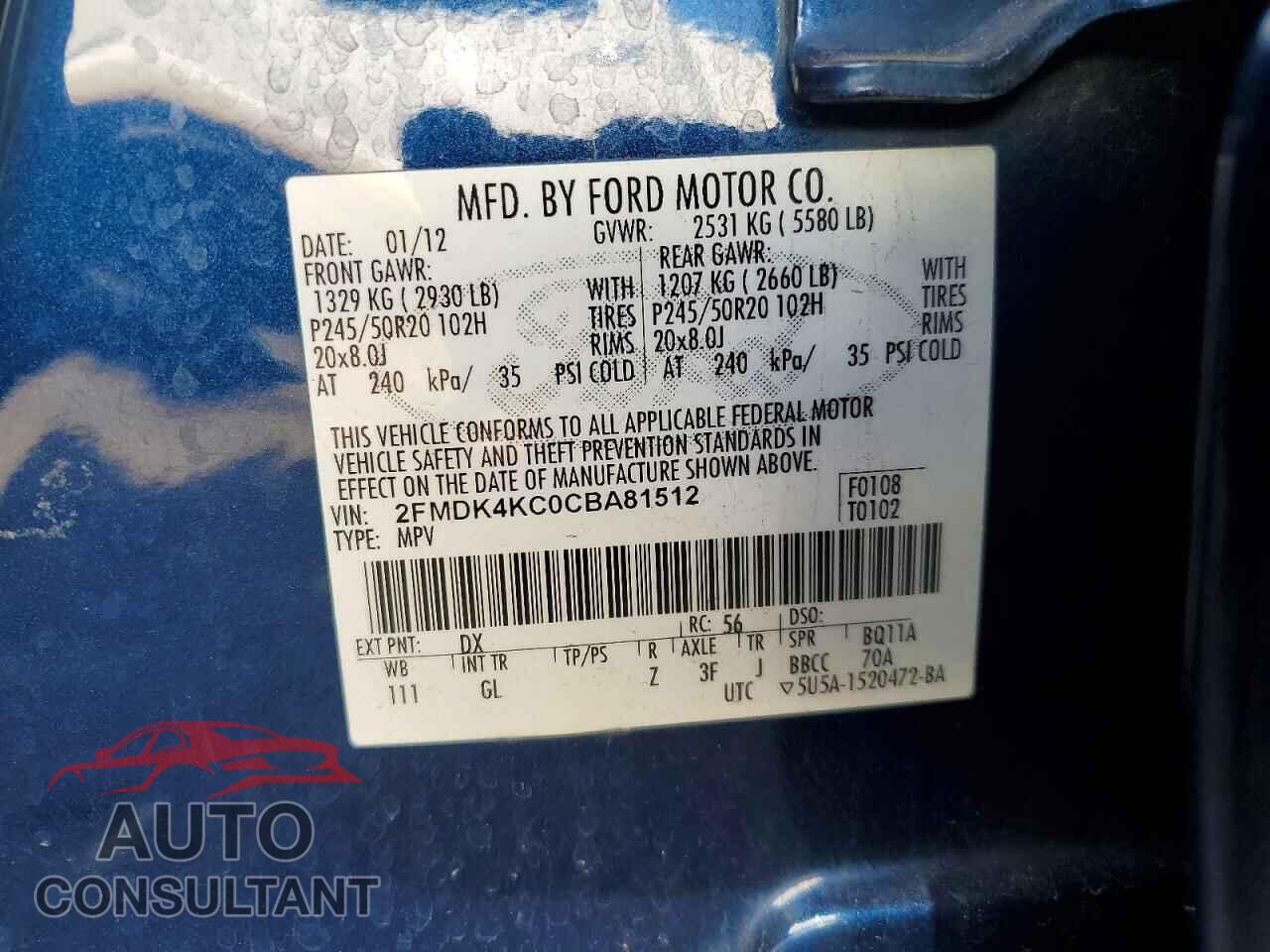 FORD EDGE 2012 - 2FMDK4KC0CBA81512