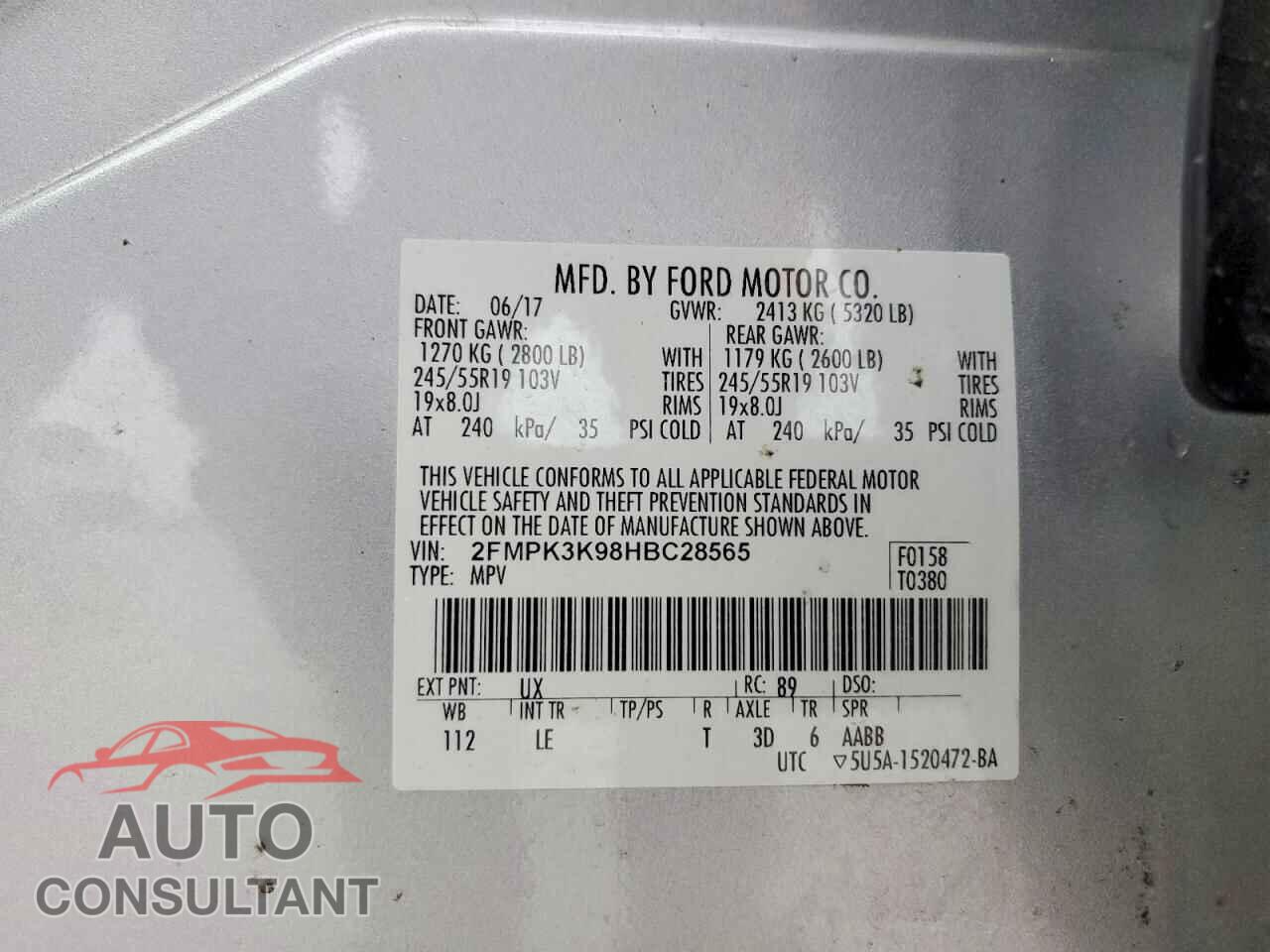 FORD EDGE 2017 - 2FMPK3K98HBC28565