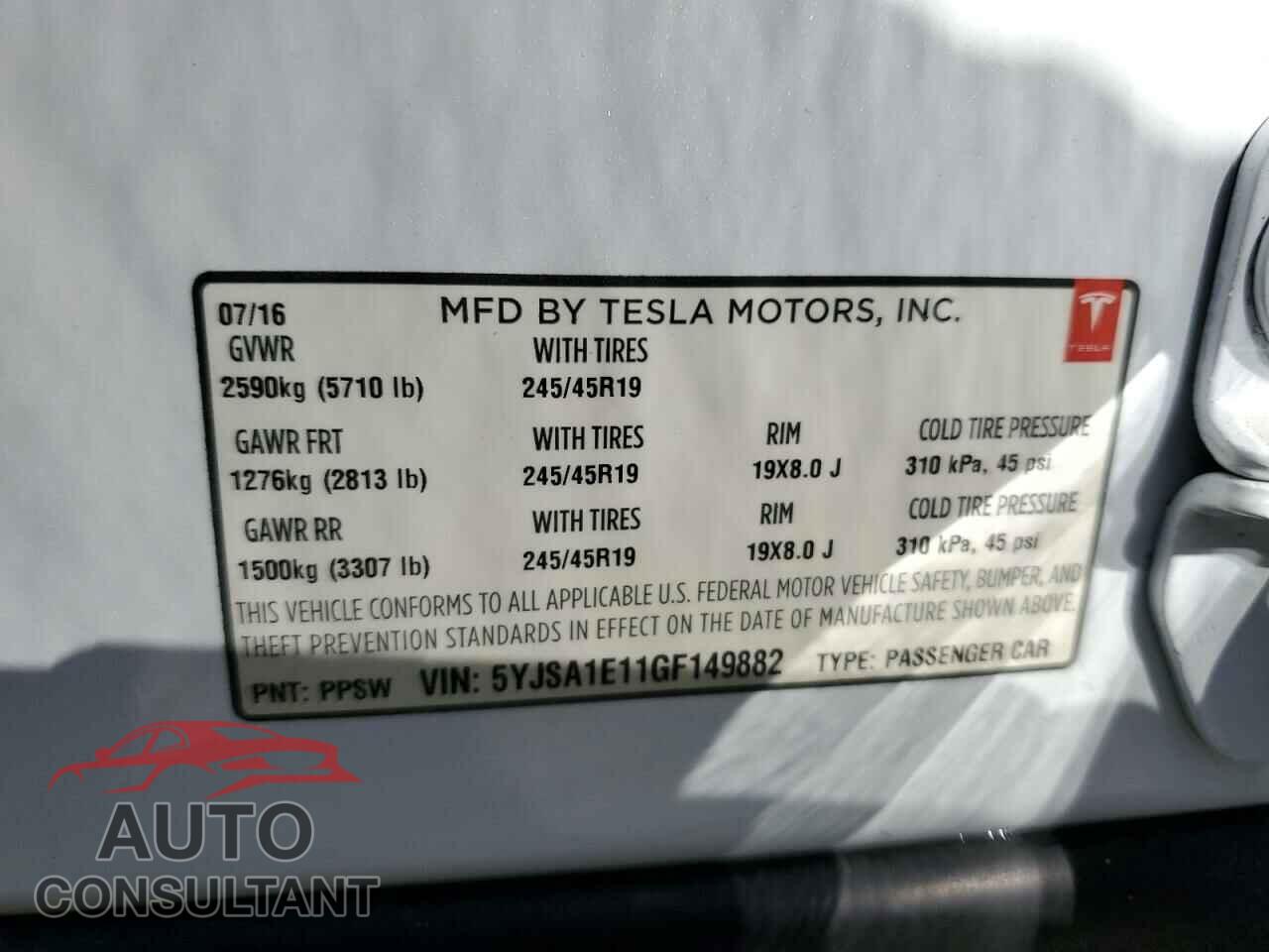 TESLA MODEL S 2016 - 5YJSA1E11GF149882