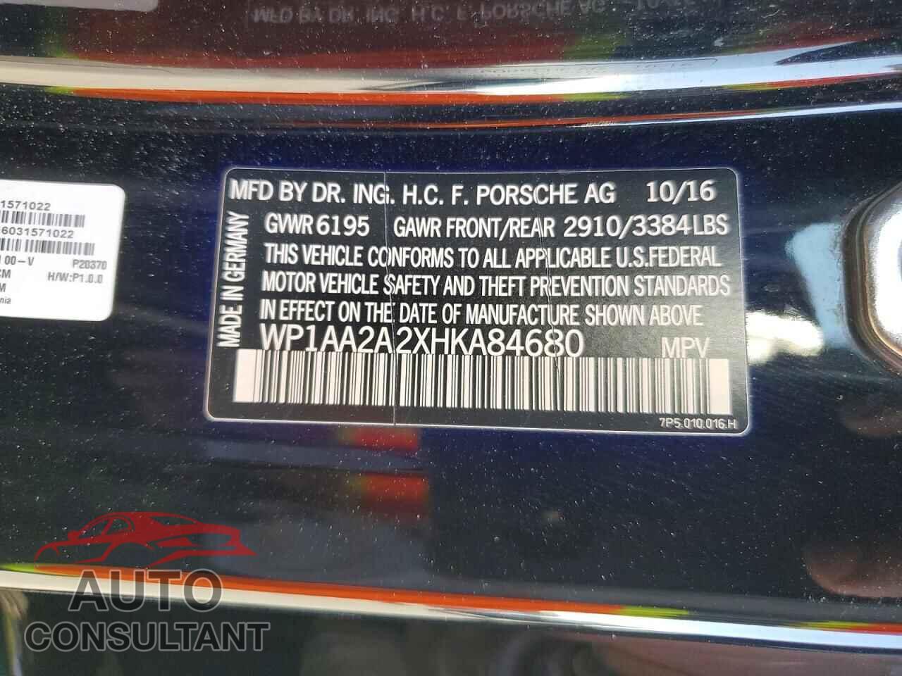 PORSCHE CAYENNE 2017 - WP1AA2A2XHKA84680