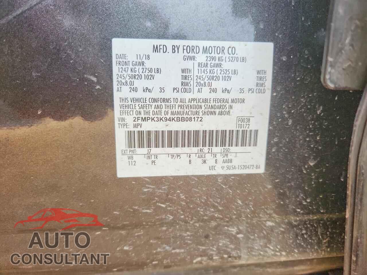 FORD EDGE 2019 - 2FMPK3K94KBB08172
