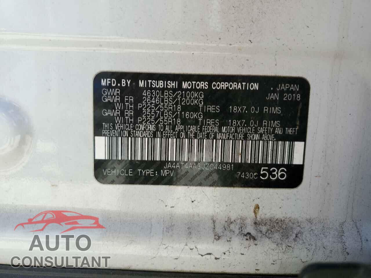 MITSUBISHI ECLIPSE 2018 - JA4AT4AA3JZ044981