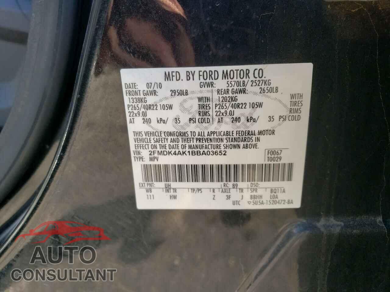 FORD EDGE 2011 - 2FMDK4AK1BBA03652